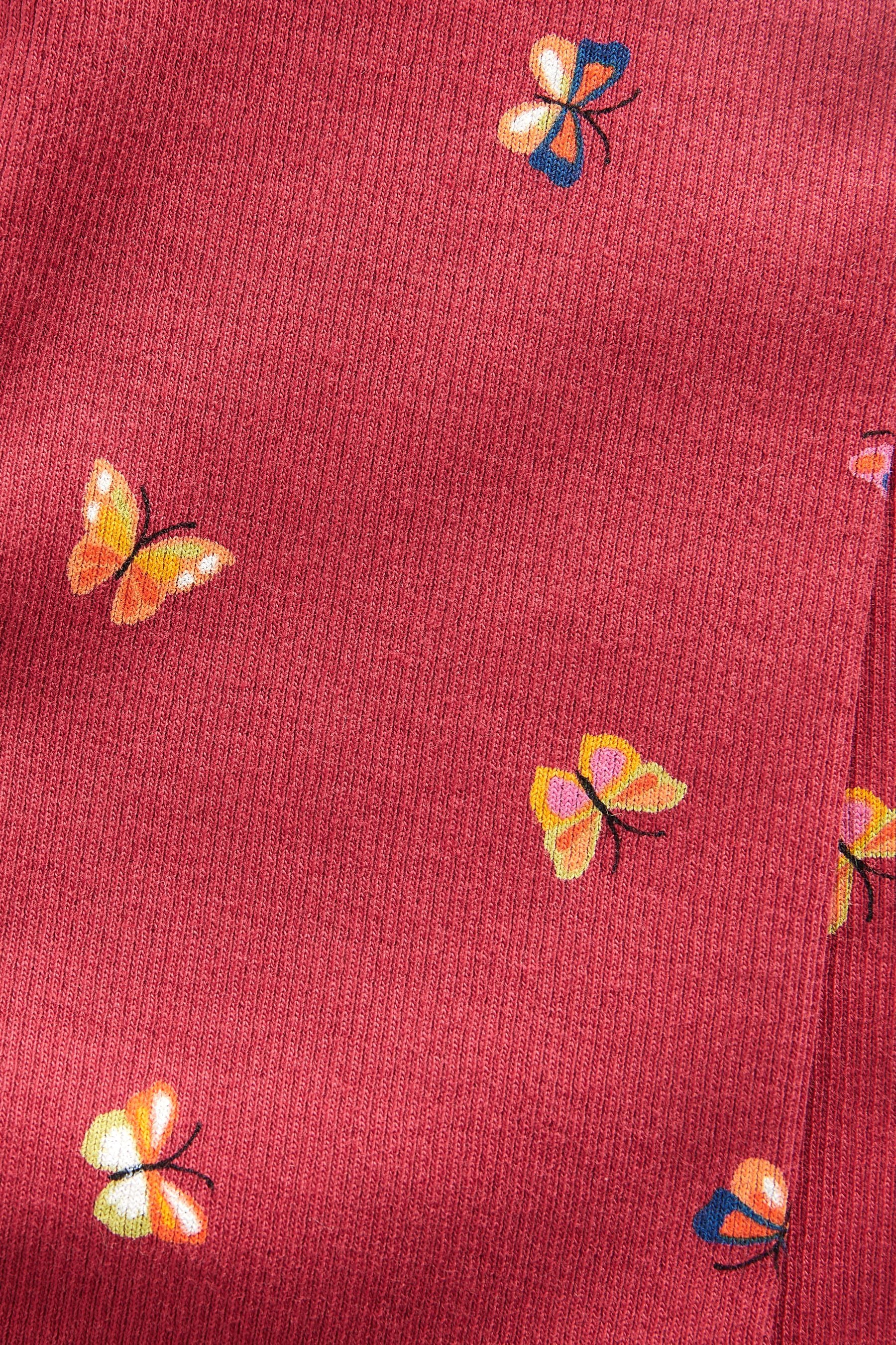 Burgundy Red Butterfly Rib Jersey Leggings (3mths-7yrs)