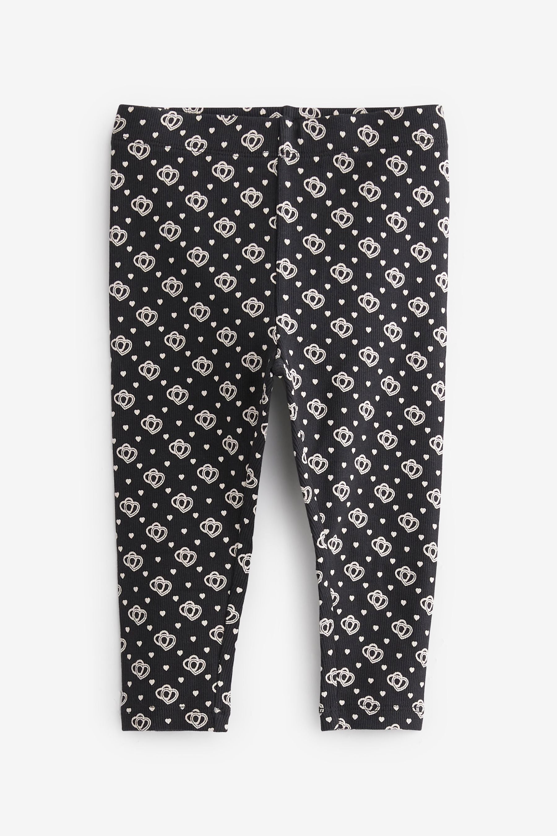 Monochrome Heart Rib Jersey Leggings (3mths-7yrs)