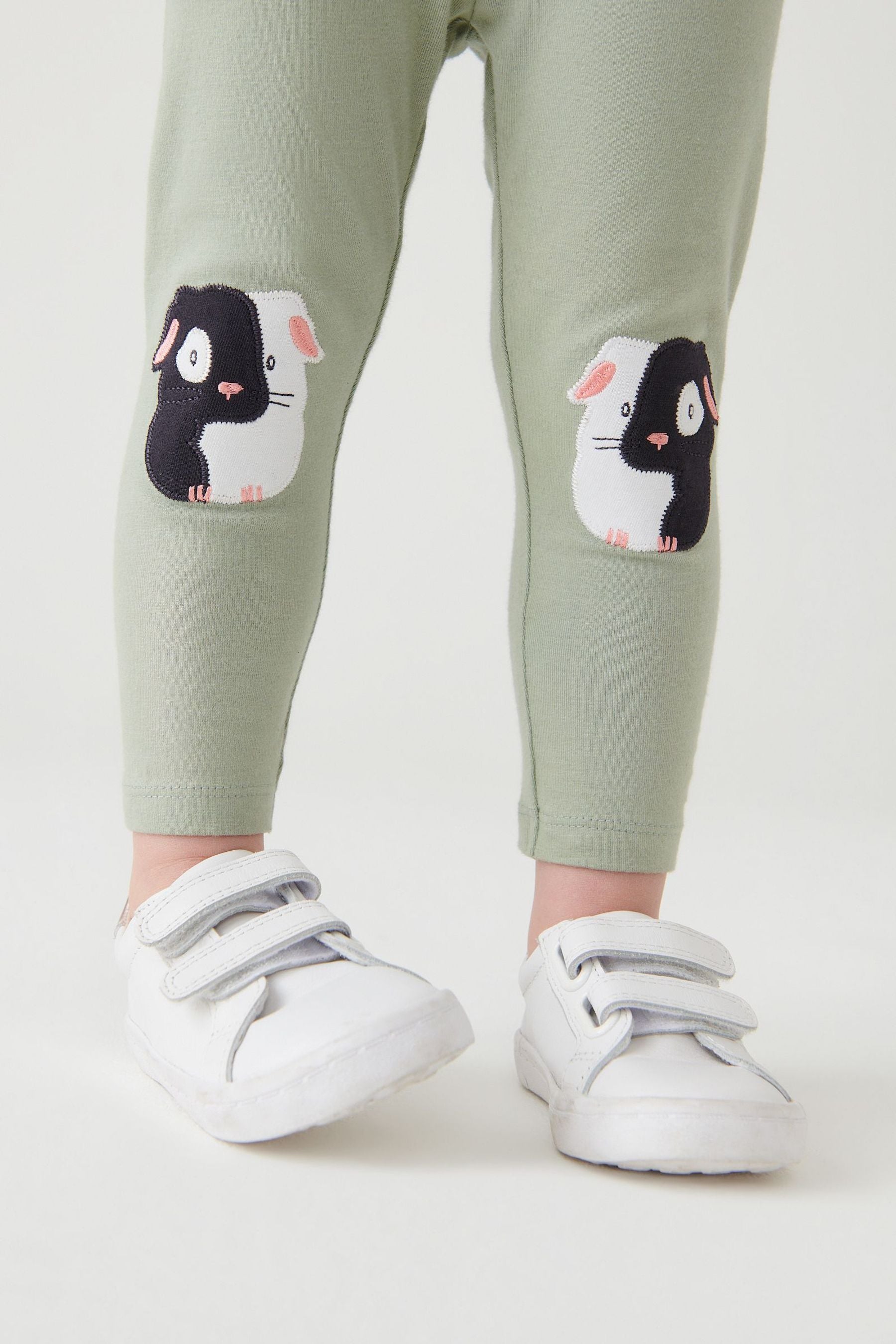 Sage Green Guinea Pig Embroidered Leggings (3mths-7yrs)