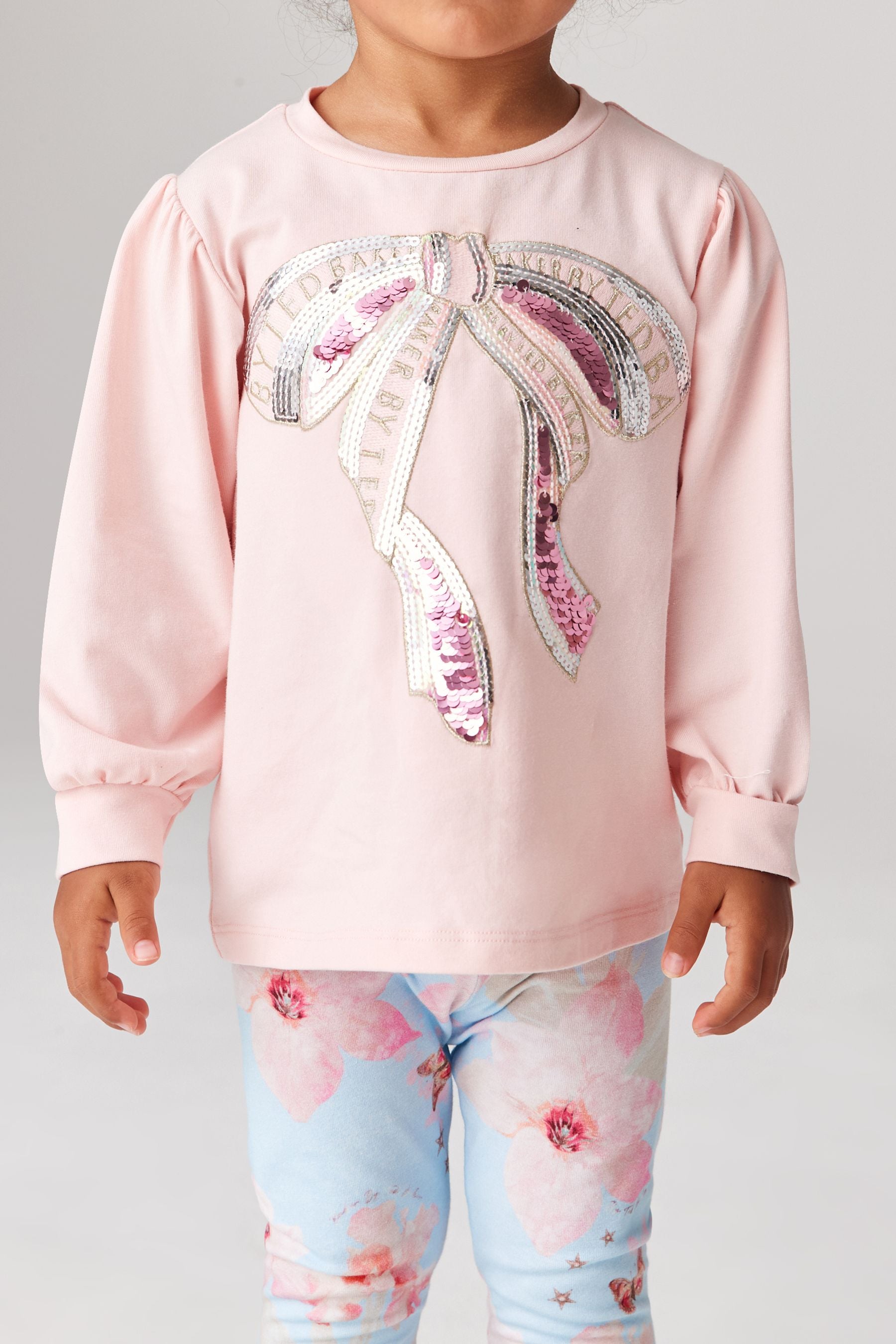 Pink Baker by Ted Baker Sequin bow T-Shirt & Legging Set