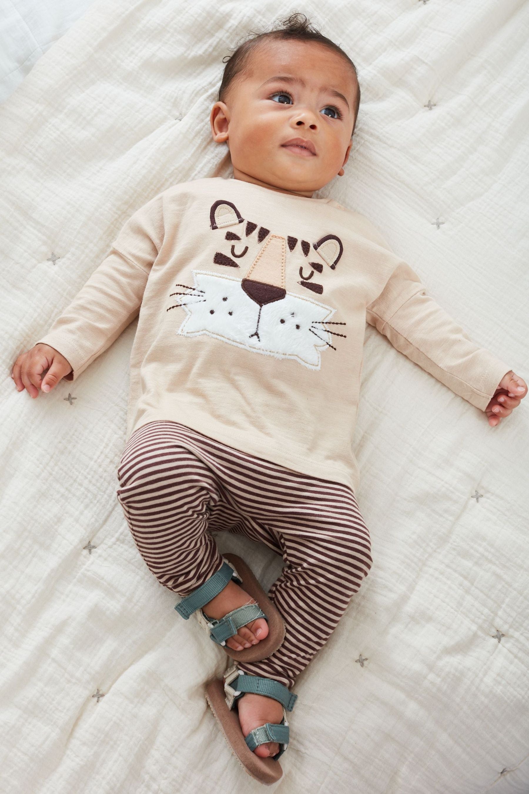 Neutral Brown Tiger 4 Piece Baby T-Shirts and Leggings Set