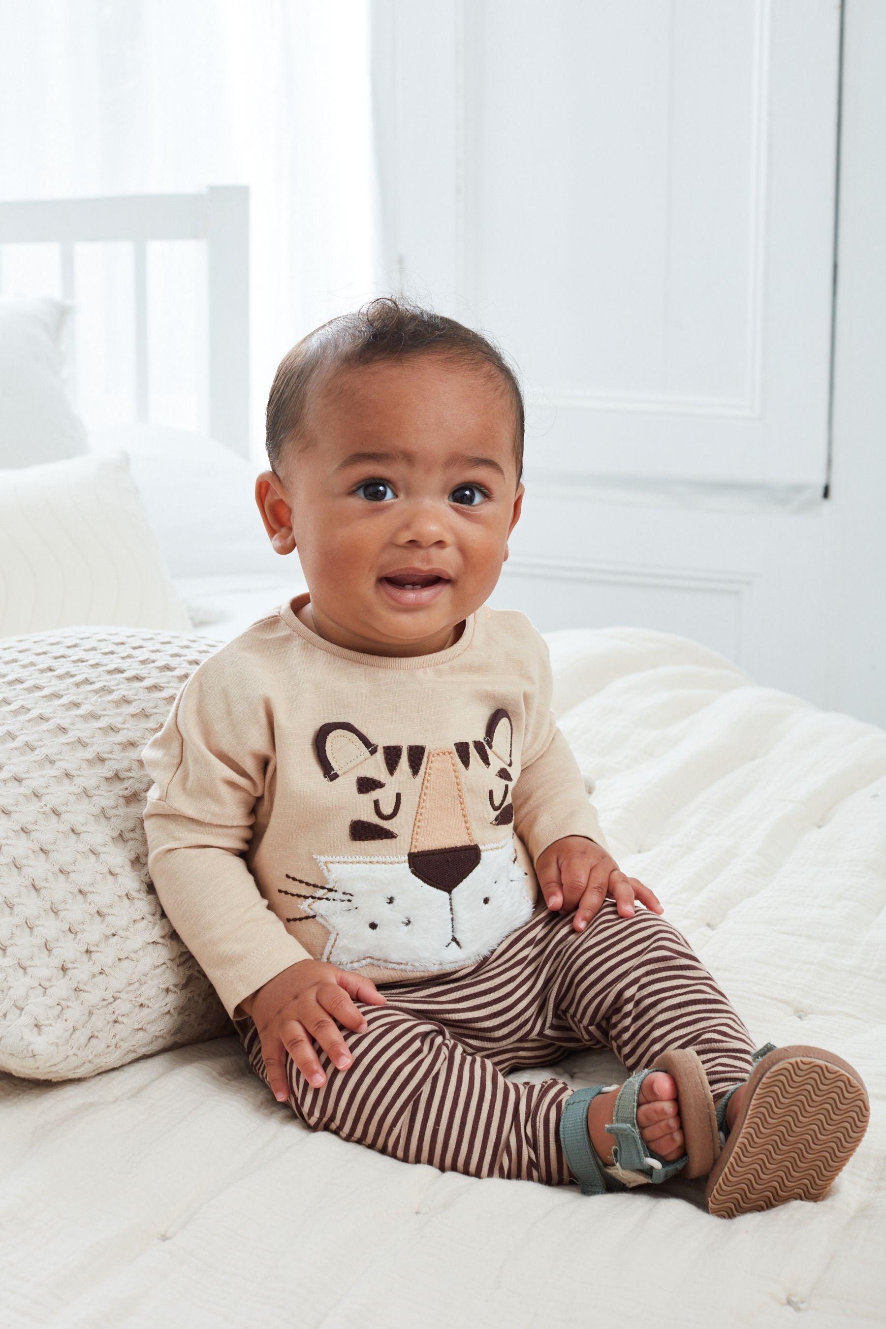 Neutral Brown Tiger 4 Piece Baby T-Shirts and Leggings Set