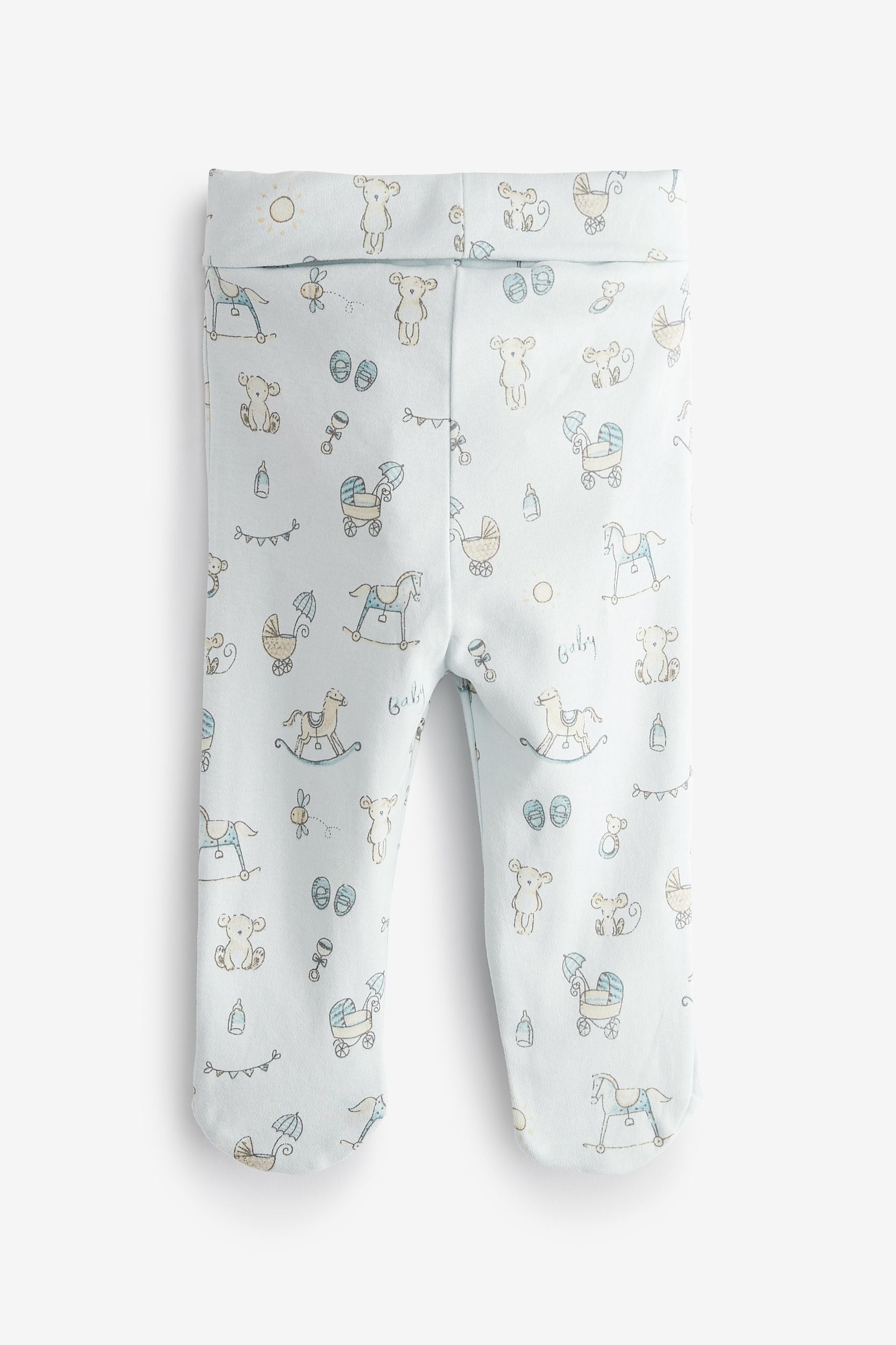 White and Blue Footed Baby Leggings 3 Pack