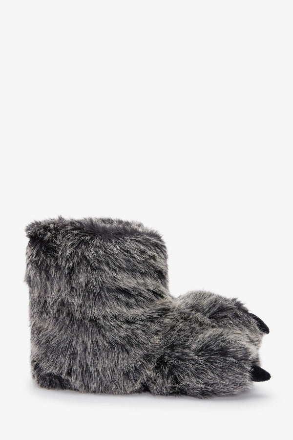 Grey Warm Lined Claw Slipper Boots