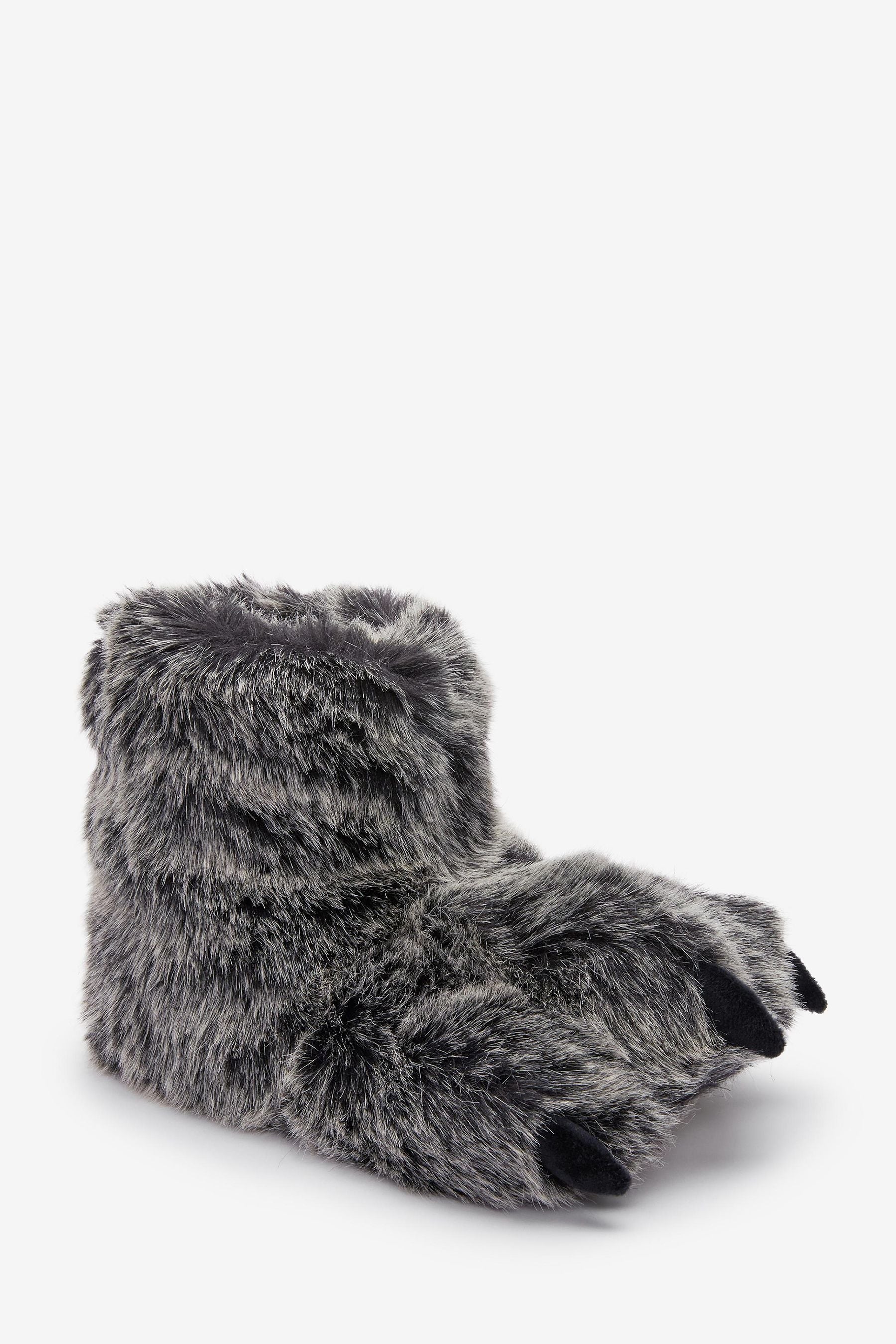 Grey Warm Lined Claw Slipper Boots