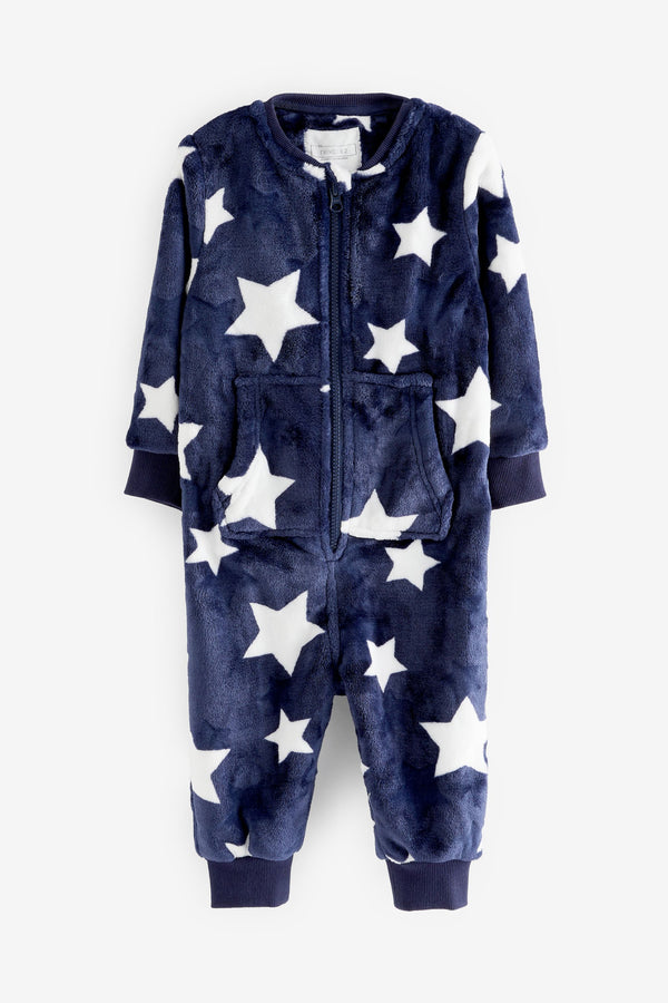 Navy Blue Stars Next Soft Touch Fleece All-In-One (9mths-12yrs)