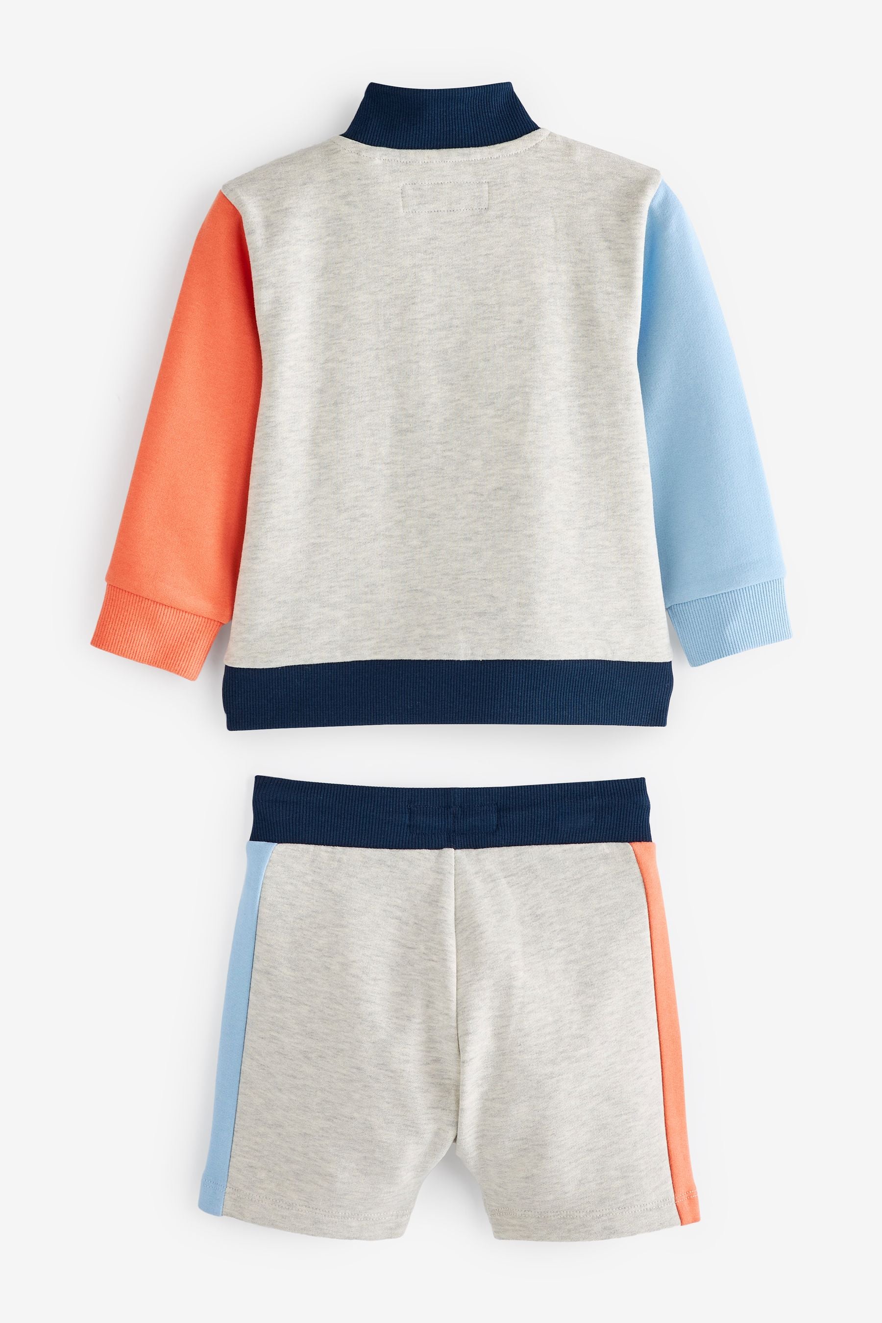 Grey Half Zip Colourblock Sweatshirt And Shorts Set (3mths-7yrs)