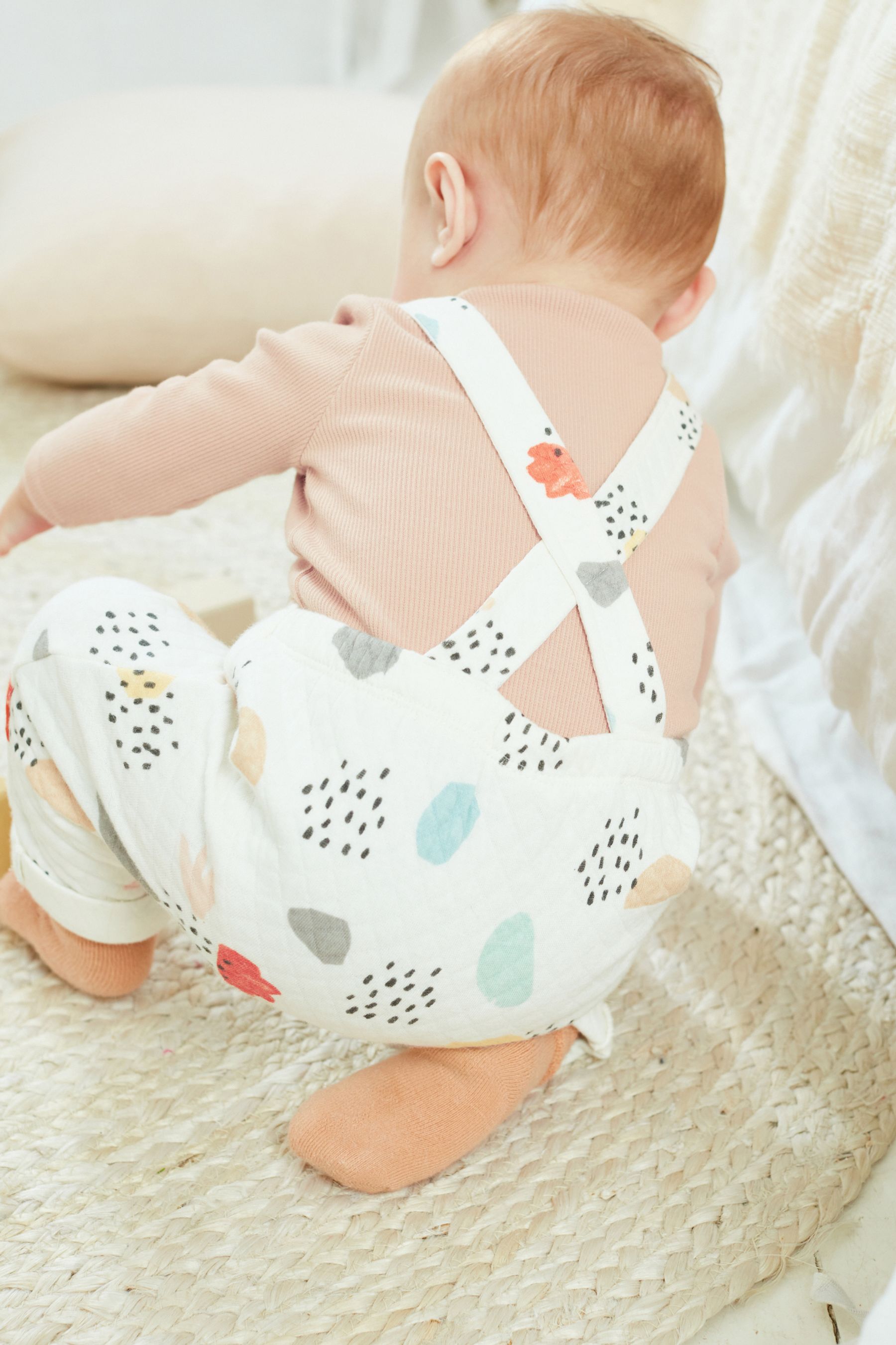 Cream Printed Baby 2 Piece Quilted Dungarees And Bodysuit Set (0mths-2yrs)