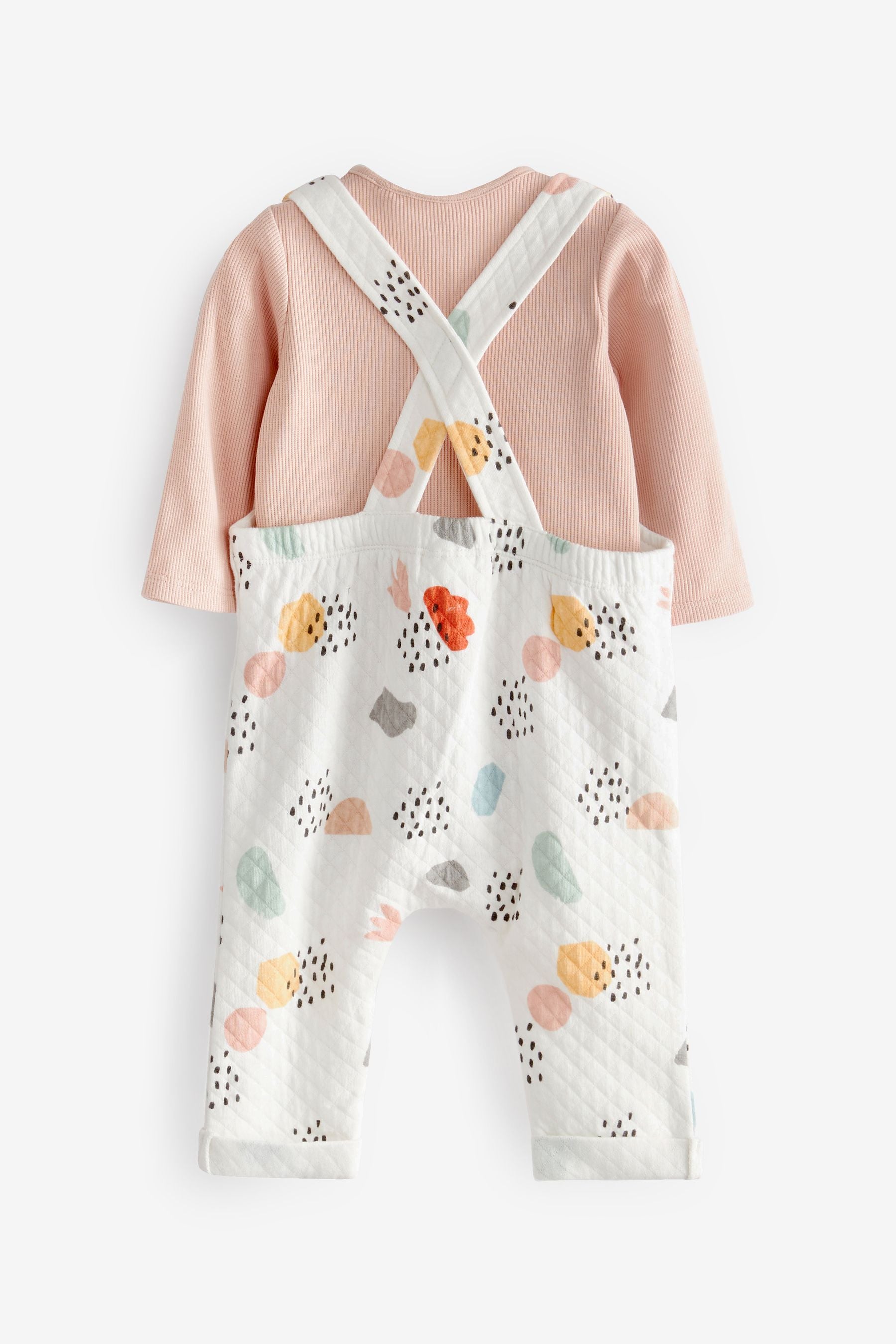 Cream Printed Baby 2 Piece Quilted Dungarees And Bodysuit Set (0mths-2yrs)