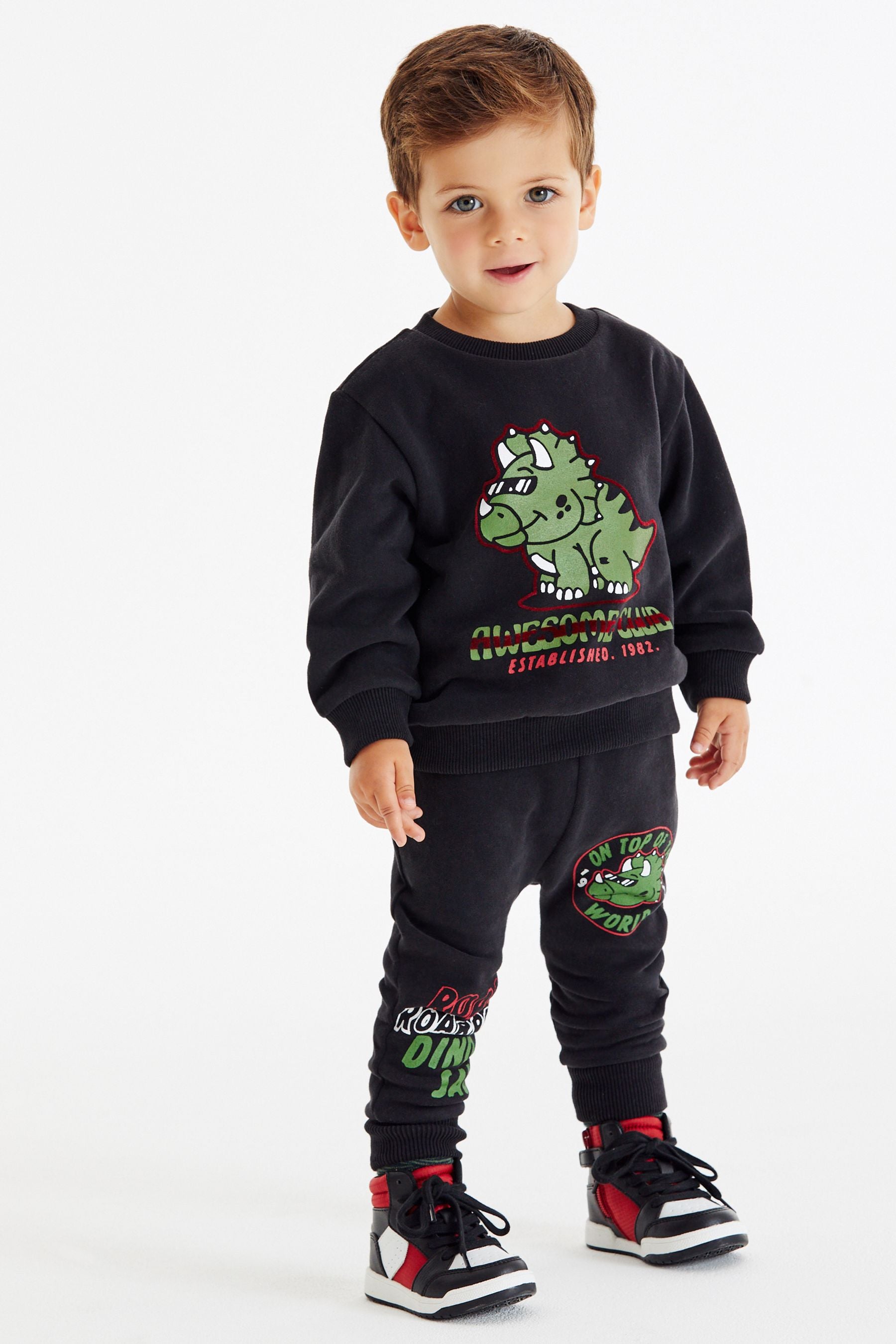 Black Dino Character Sweatshirt And Joggers Set (3mths-7yrs)