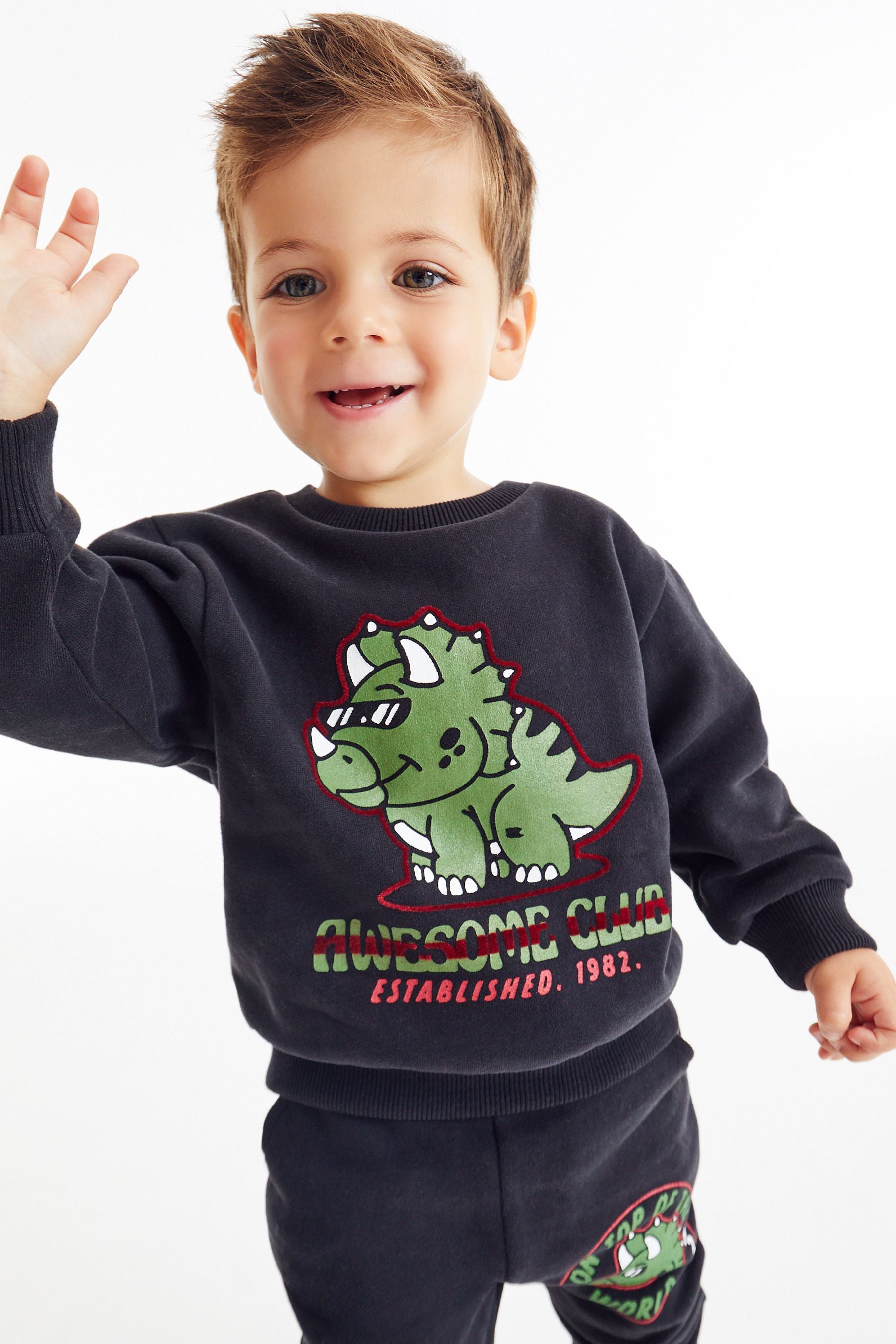 Black Dino Character Sweatshirt And Joggers Set (3mths-7yrs)