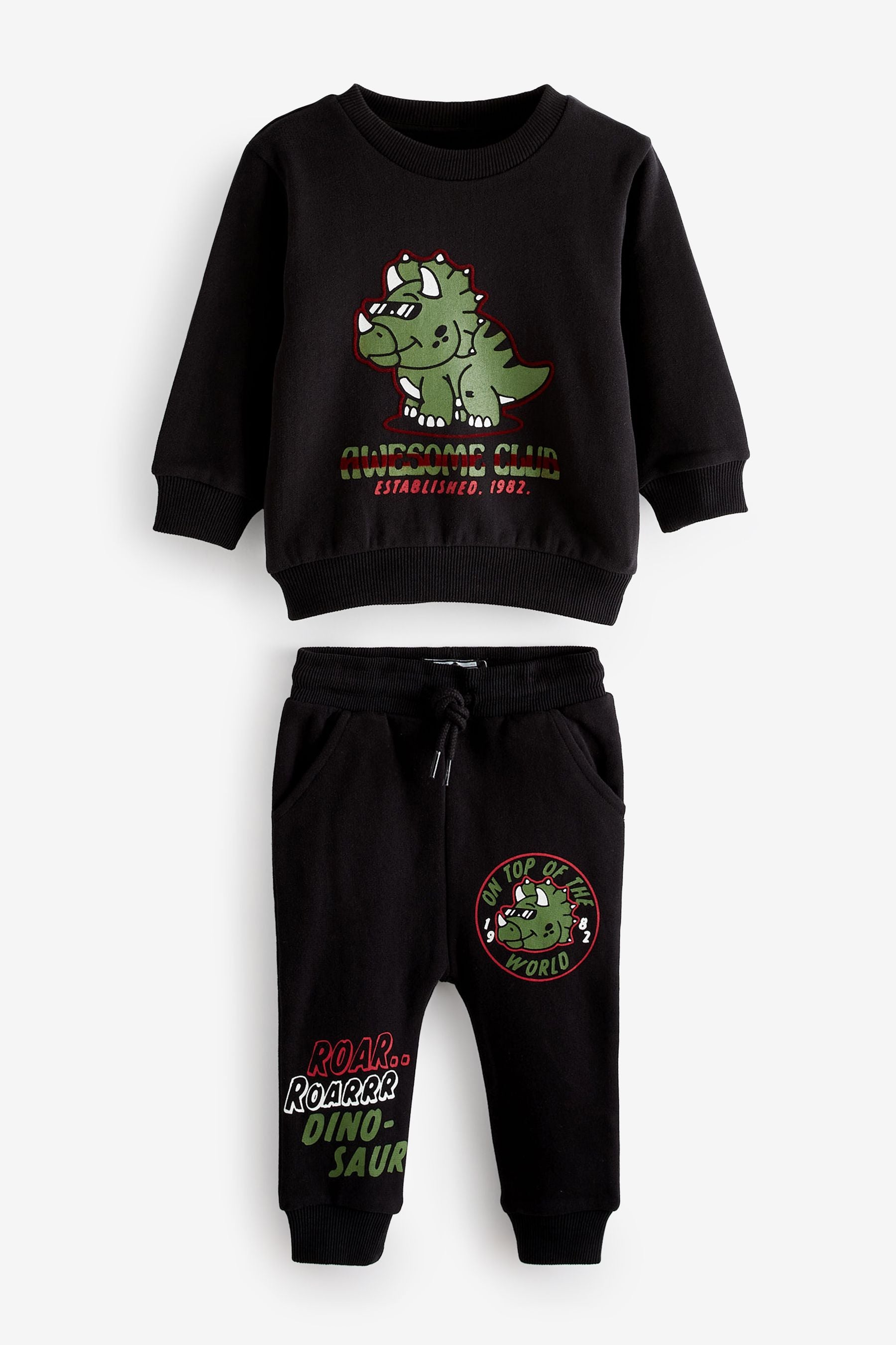 Black Dino Character Sweatshirt And Joggers Set (3mths-7yrs)