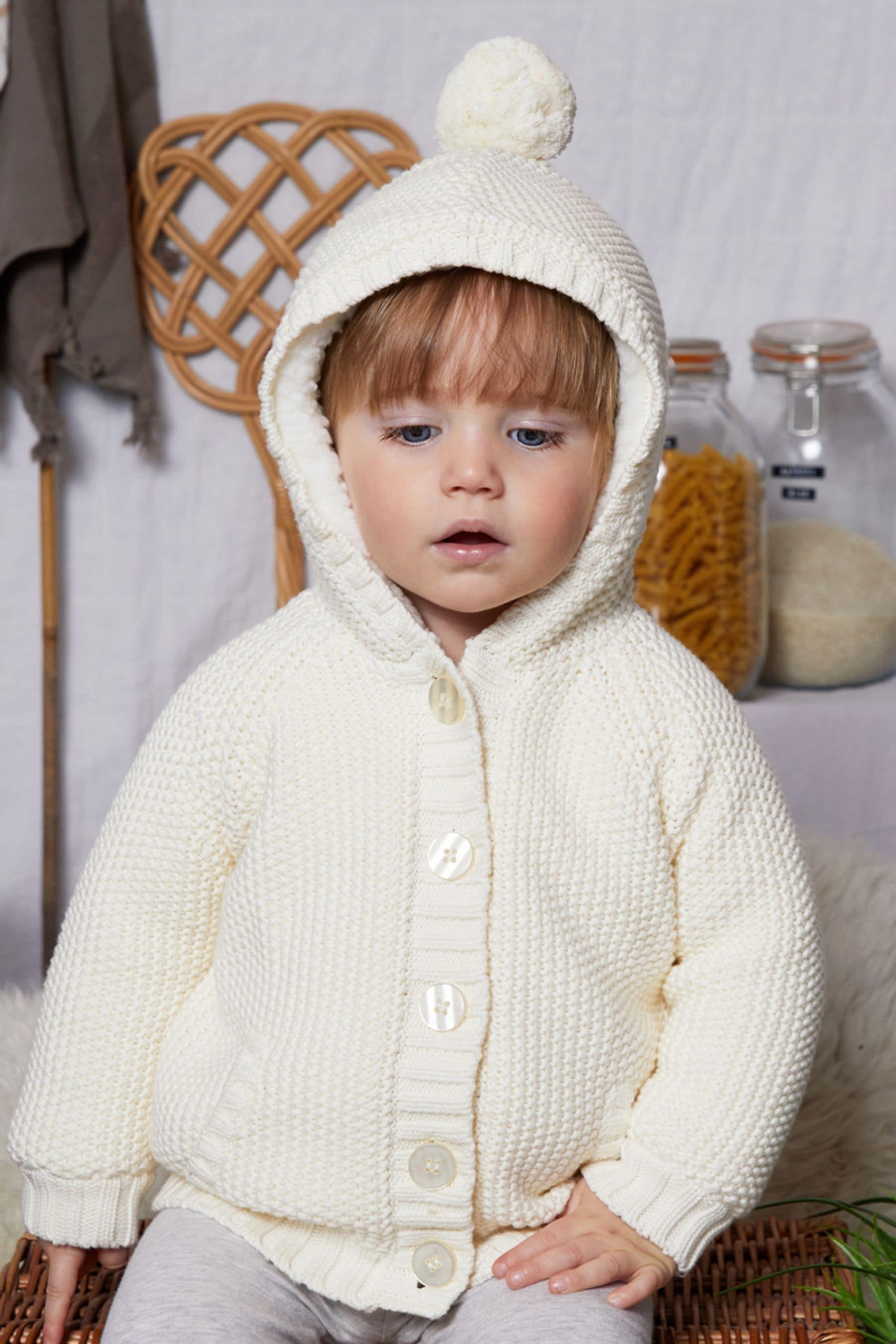 Cream The Little Tailor Baby Pixie Pram Coat with Plush Lining and Pom Pom