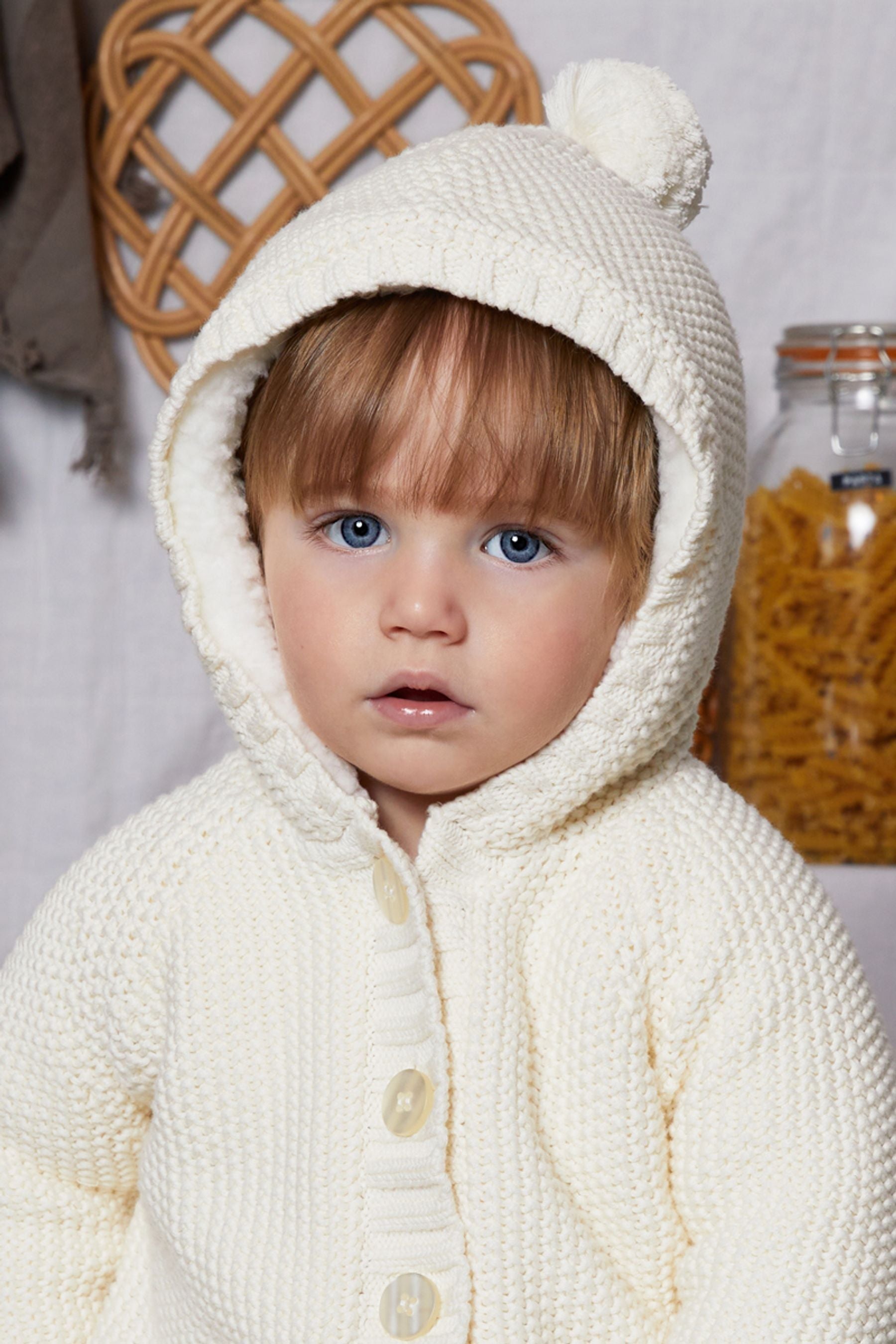 Cream The Little Tailor Baby Pixie Pram Coat with Plush Lining and Pom Pom