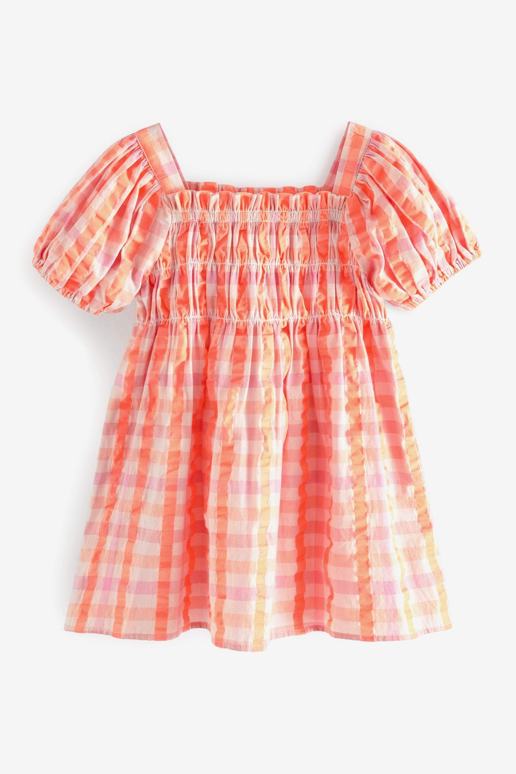 Orange/Pink Balloon Sleeve Check Dress (3mths-7yrs)