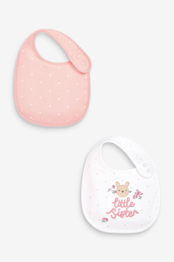 White/Pink Little Sister Baby Bibs 2 Pack