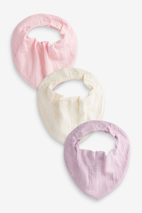 Pale Pink/Lilac Purple Muslin Dribble Baby Bibs 3 Pack