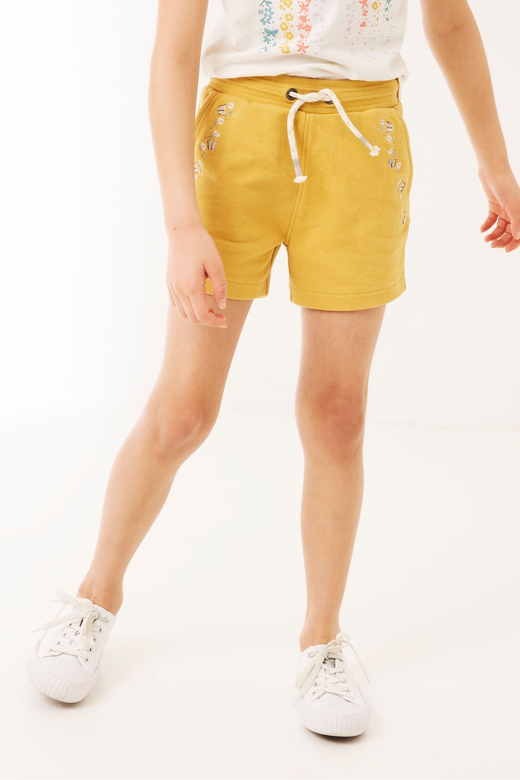 Yellow FatFace Yellow Luna Embroidered Sweat Shorts