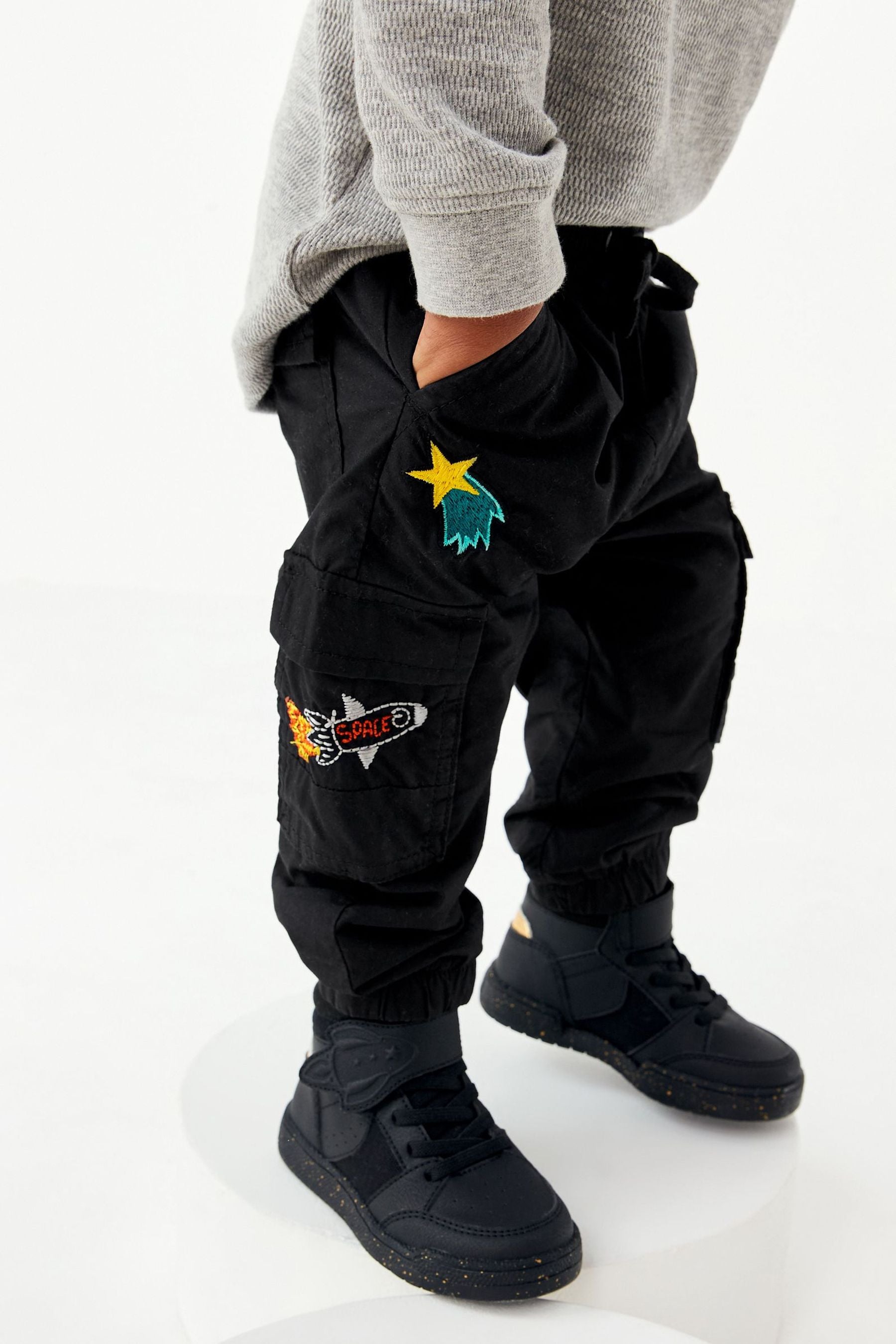 Black Space Lined Cargo Trousers (3mths-7yrs)