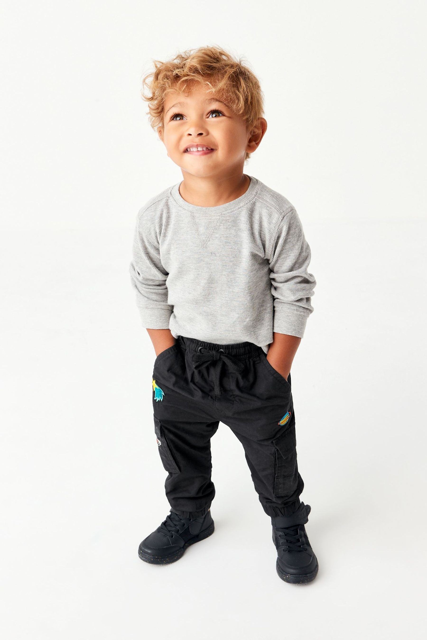 Black Space Lined Cargo Trousers (3mths-7yrs)