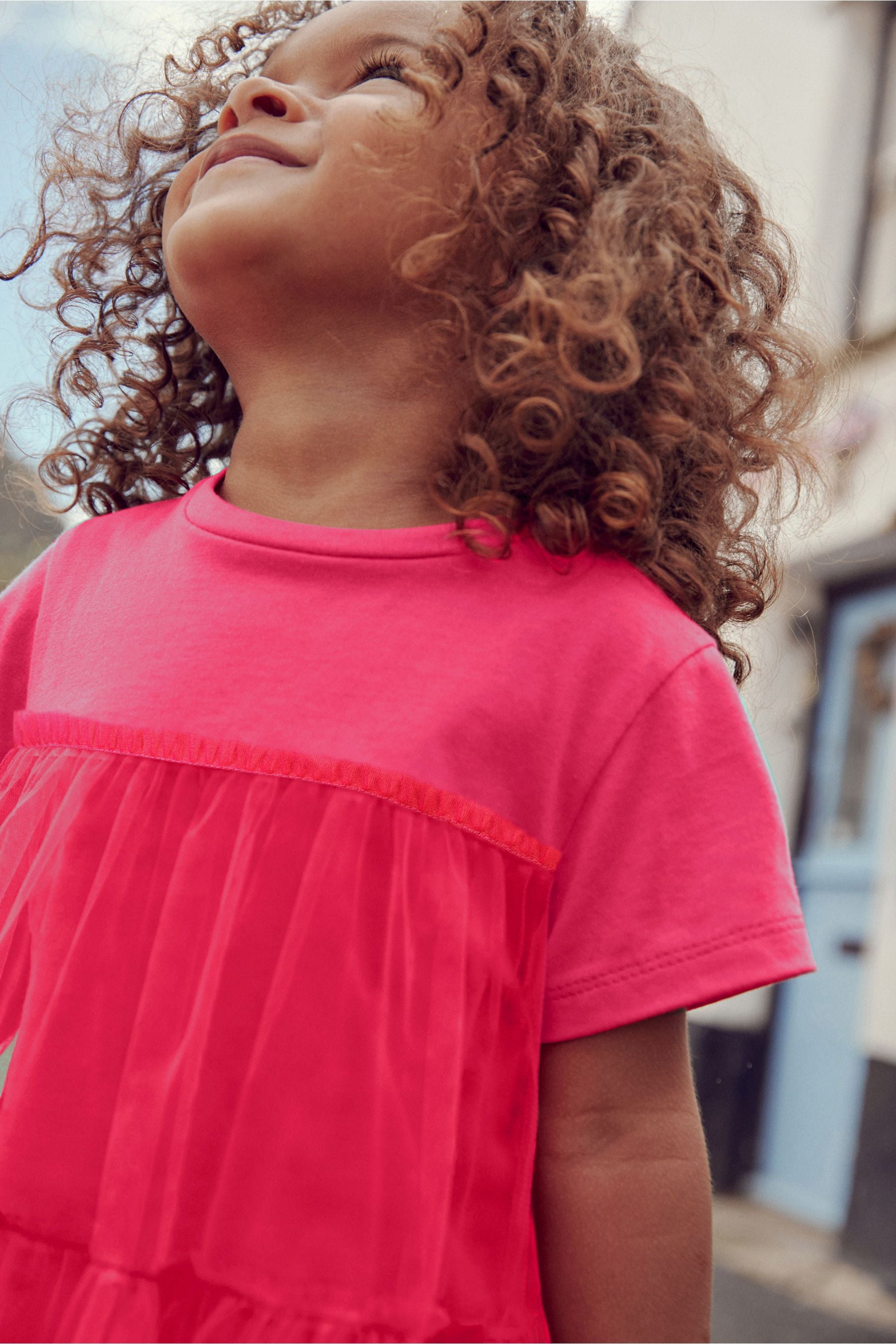 Bright Pink Short Sleeve Mesh Detail Party Top (3mths-7yrs)