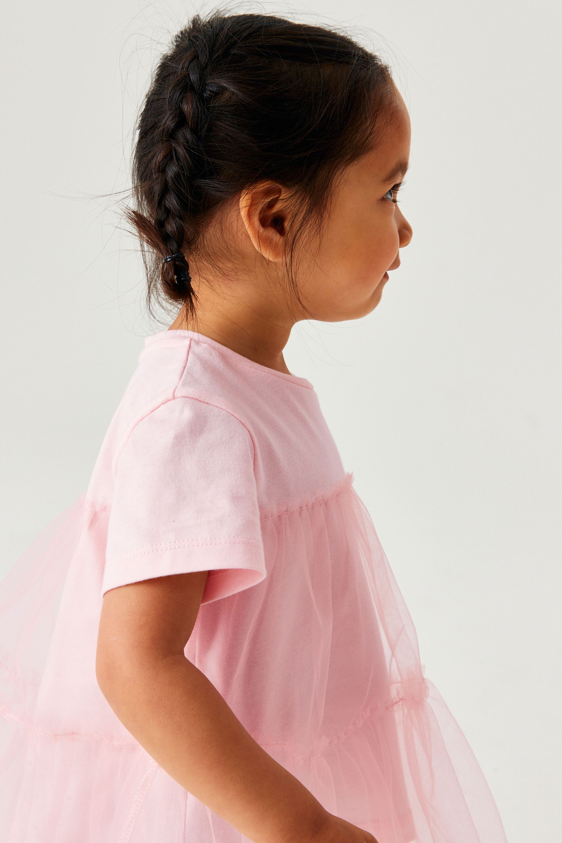 Pale Pink Short Sleeve Mesh Detail Party Top (3mths-7yrs)