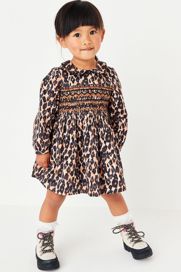 Animal Printed Shirred Collar Dress (3mths-8yrs)