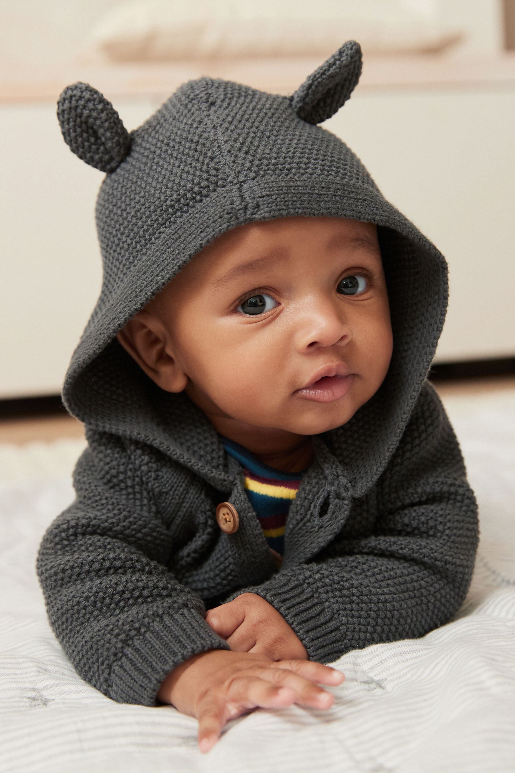 Charcoal Grey Knitted Baby Bear Cardigan (0mths-3yrs)