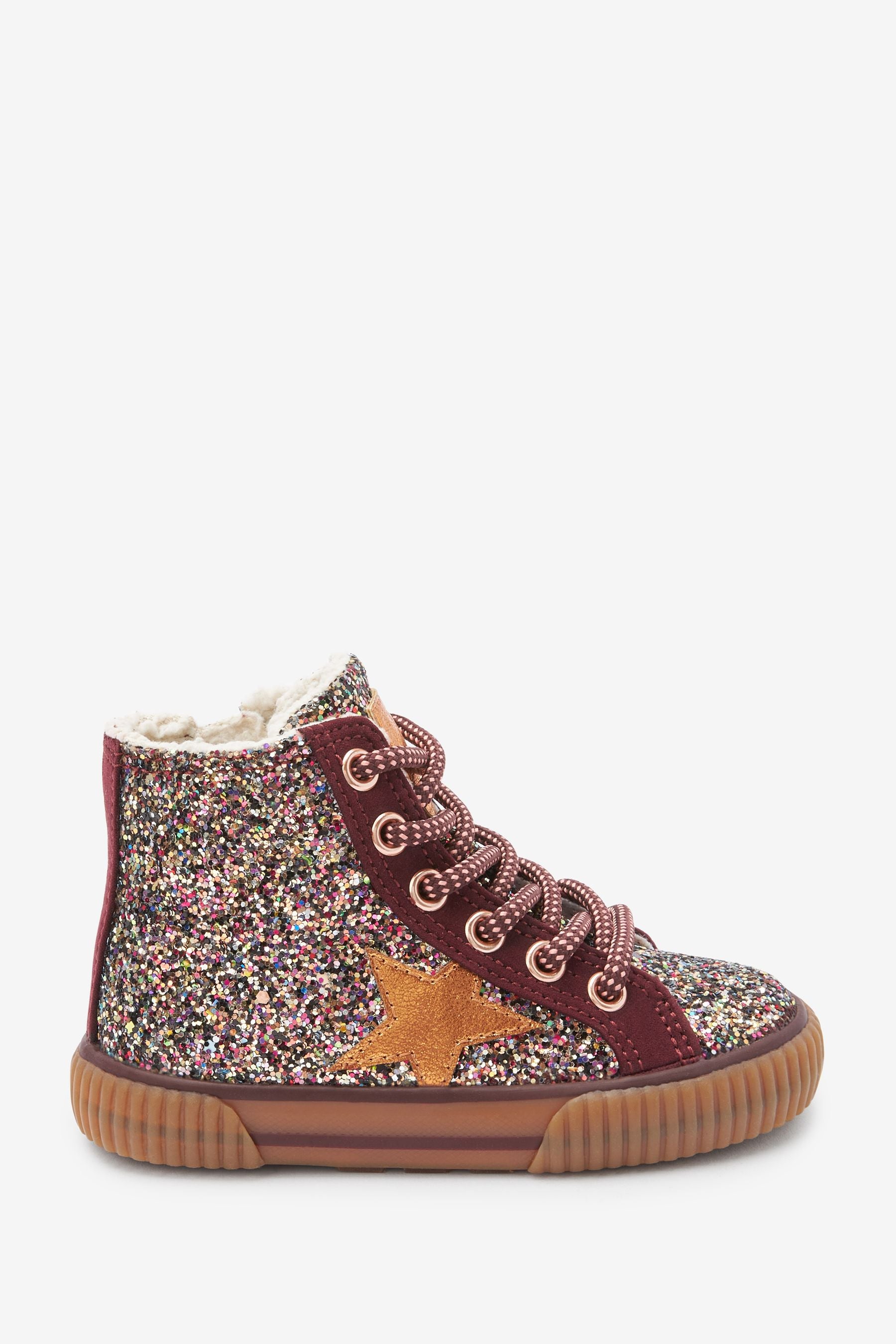 Red Glitter Star High Top Lace-Up Boots