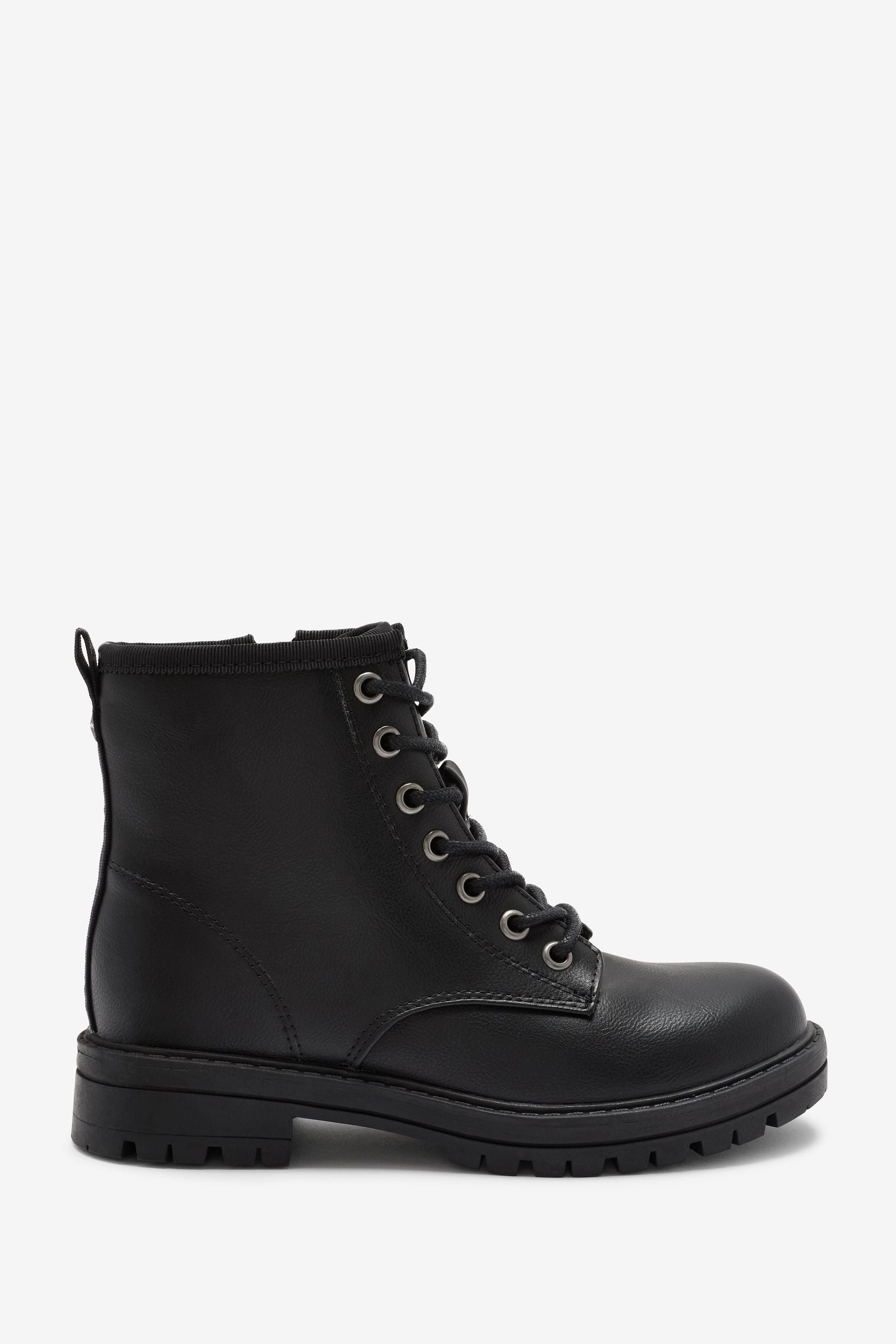 Black Warm Lined Lace-Up Boots