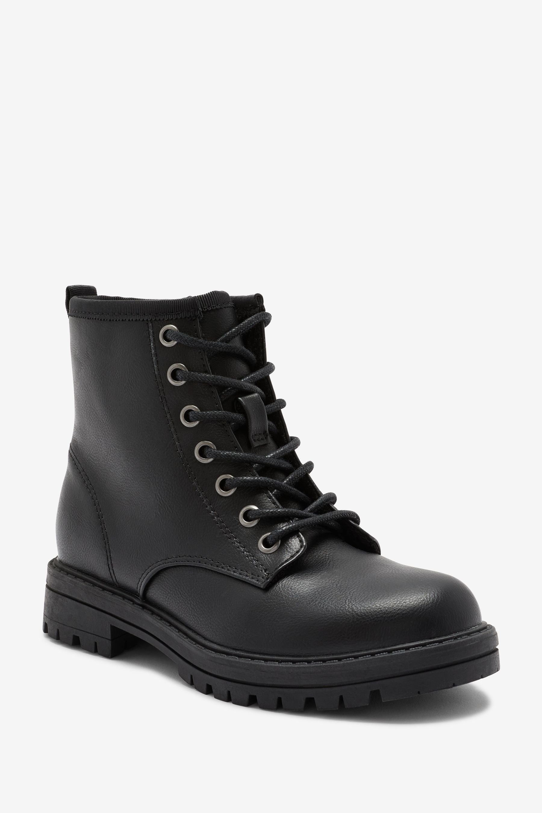 Black Warm Lined Lace-Up Boots