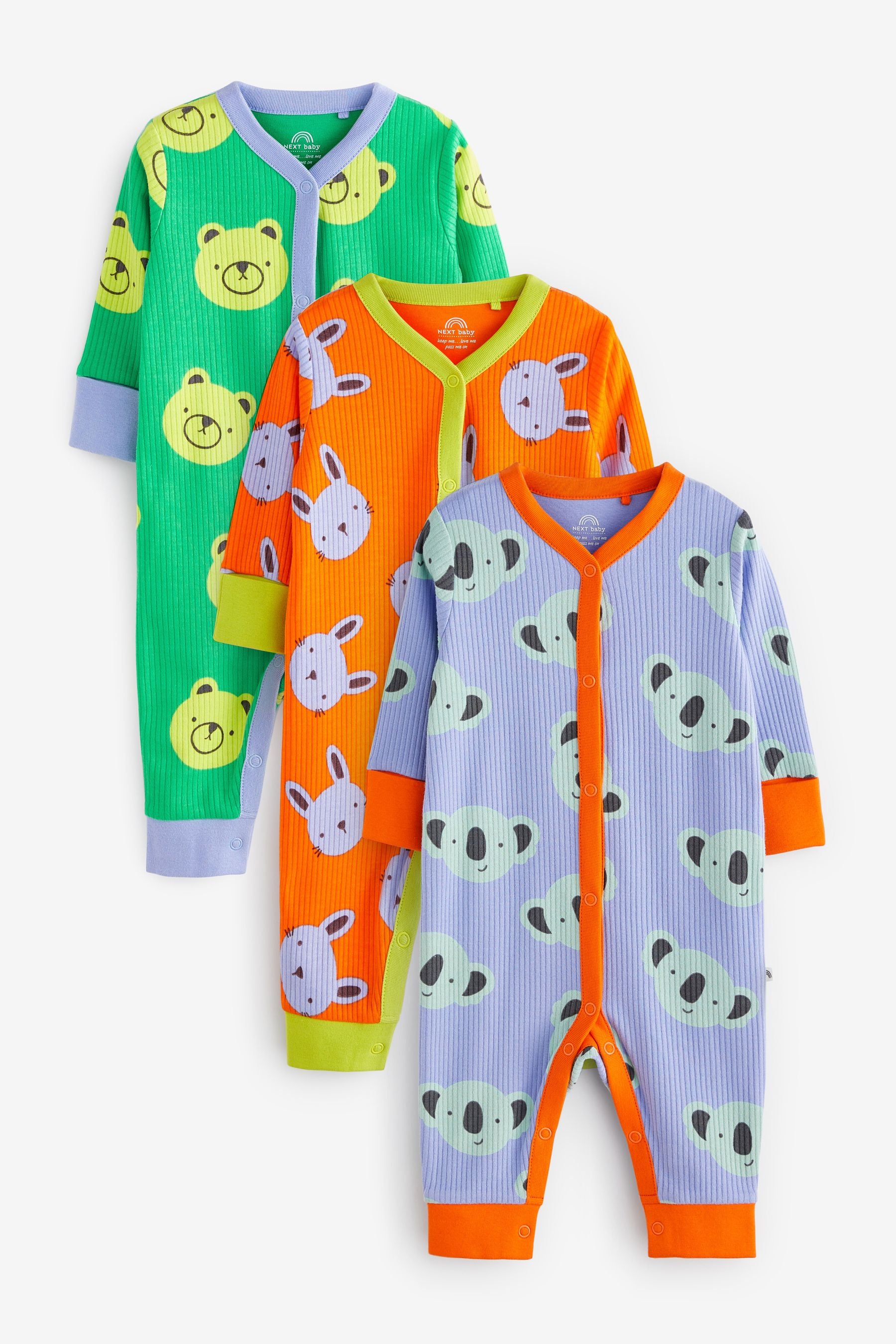 Orange/Purple/Green Character Footless Sleepsuits 3 Pack (0mths-3yrs)