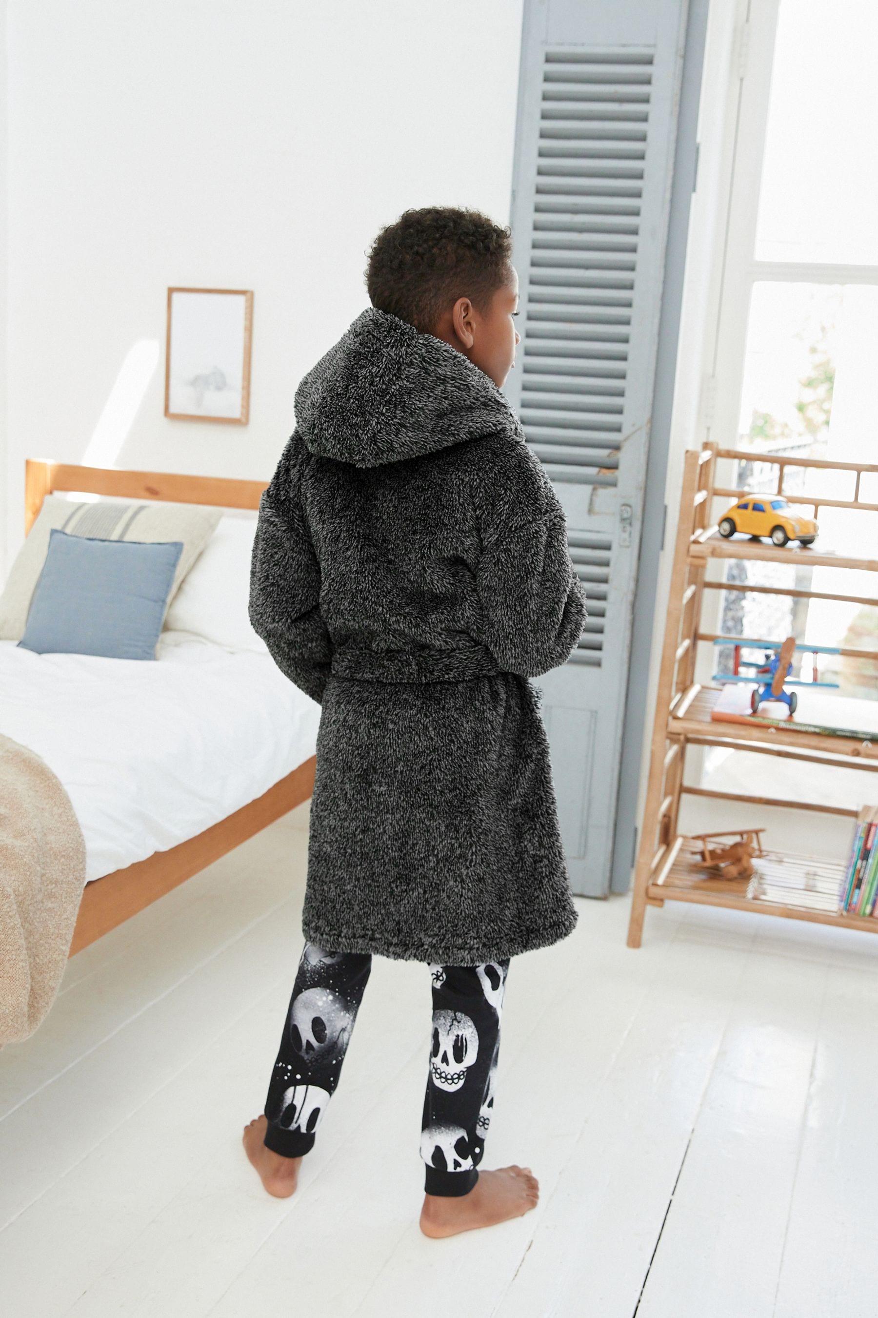 Grey Soft Touch Teddy Borg Fleece Dressing Gown (1.5-16yrs)