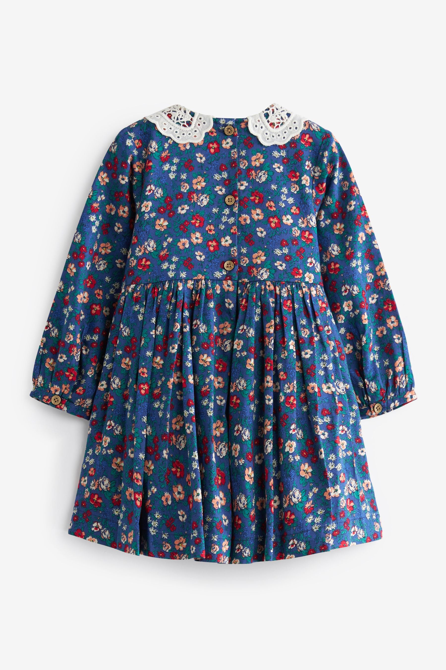 Navy Blue Floral Printed Shirred Collar Dress (3mths-8yrs)