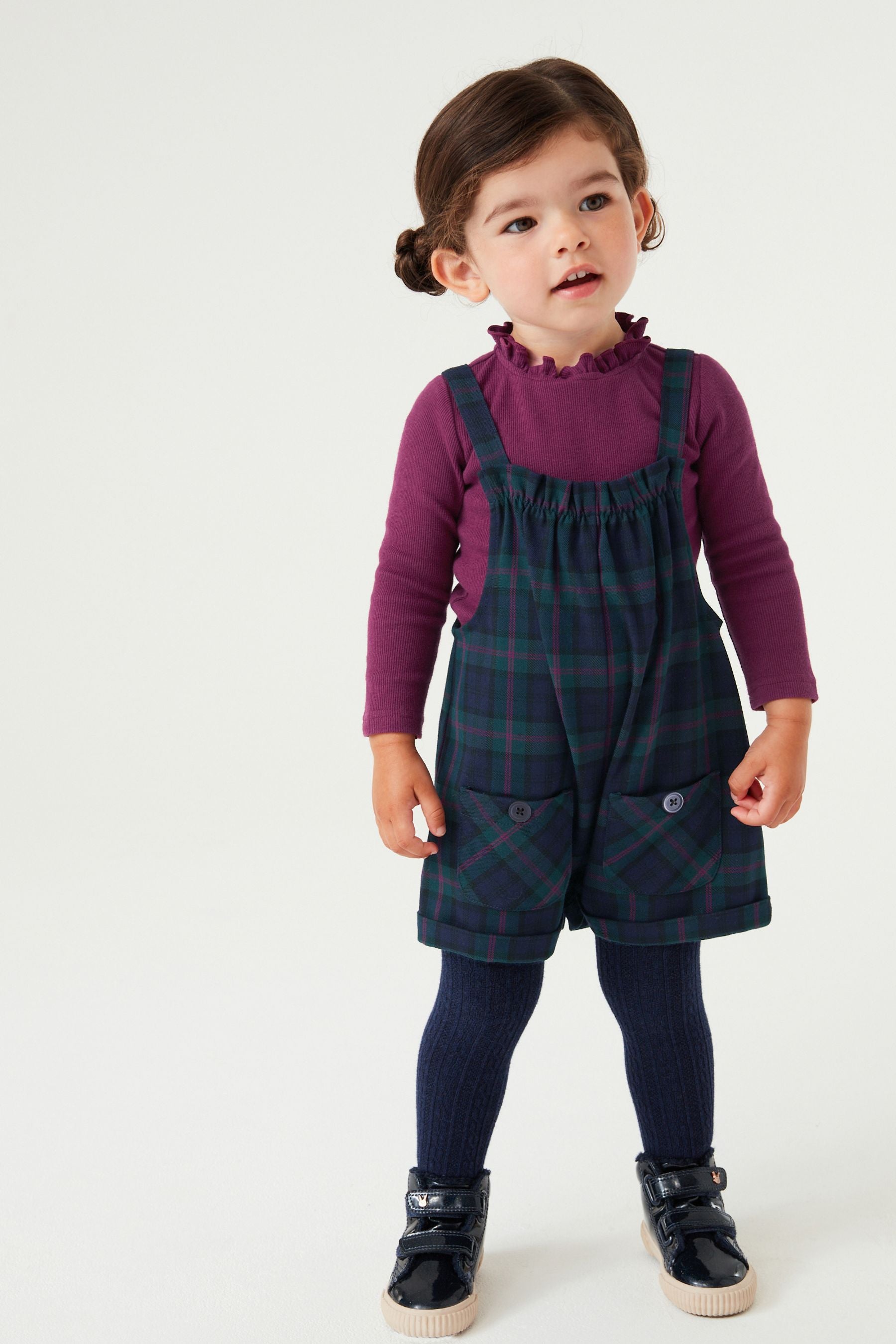 Navy Blue Check Playsuit With T-Shirt Set (3mths-7yrs)