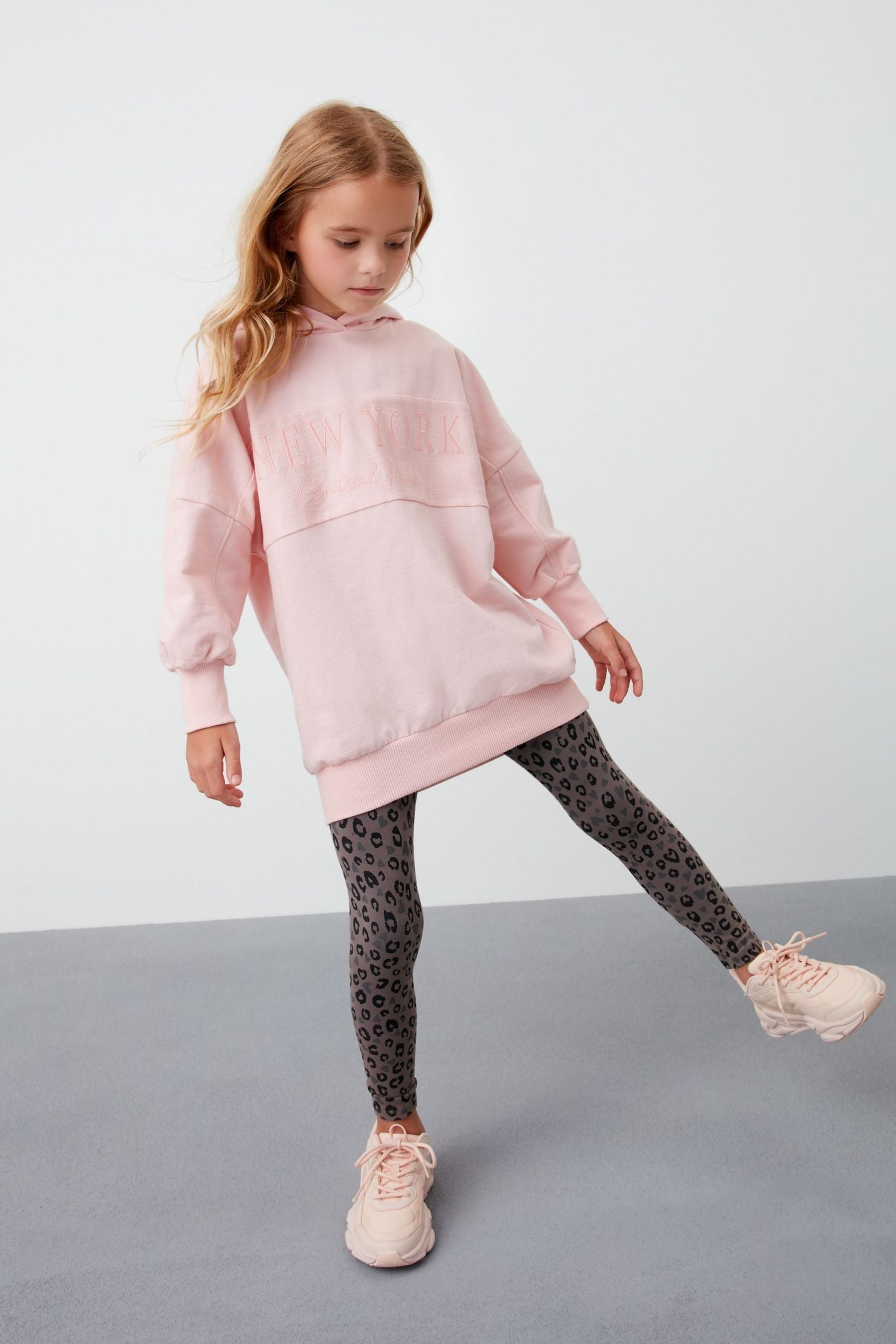 Pink Slogan Animal Print Hoodie And Leggings Set (3-16yrs)