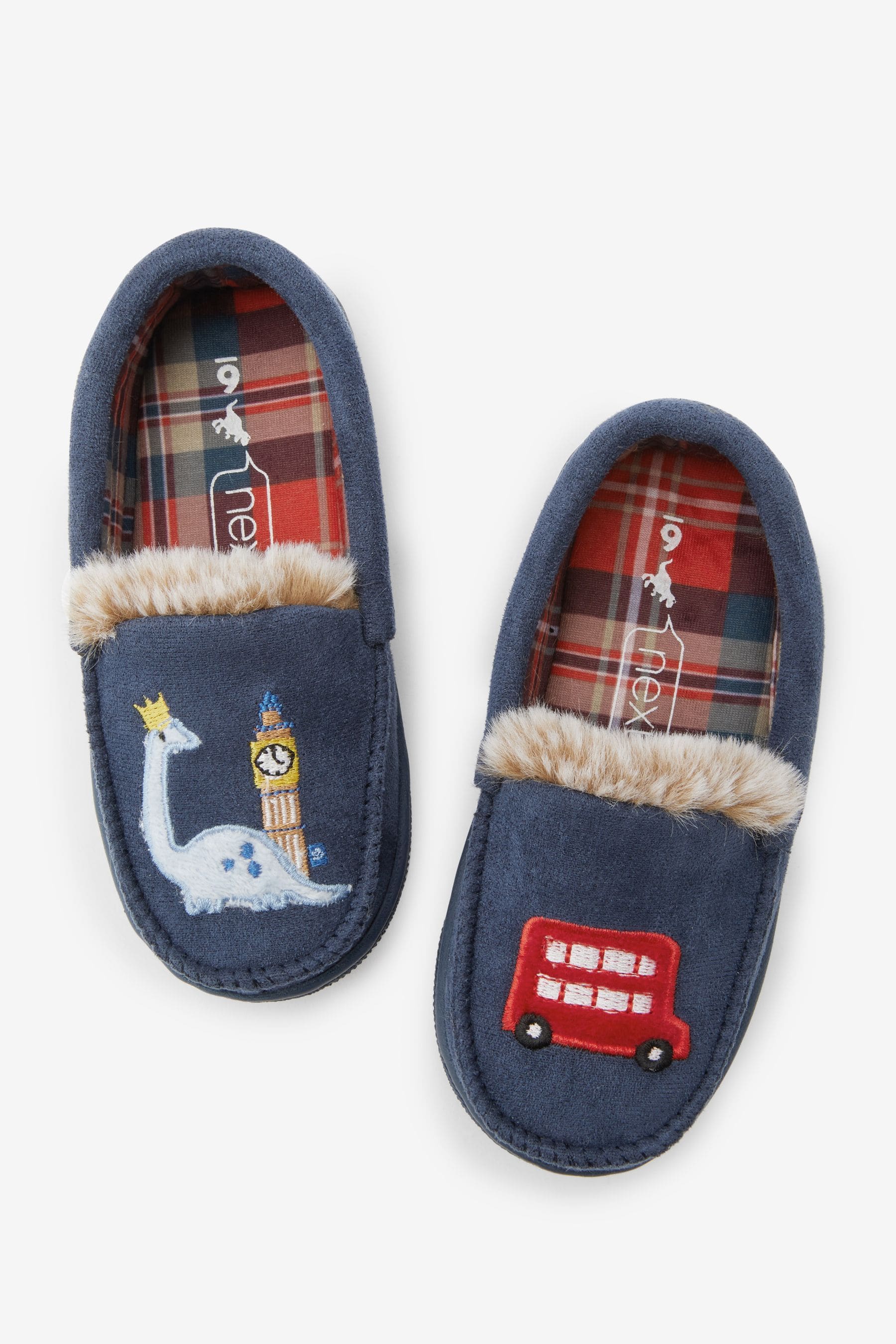 Navy Blue Warm Lined Moccasin Slippers