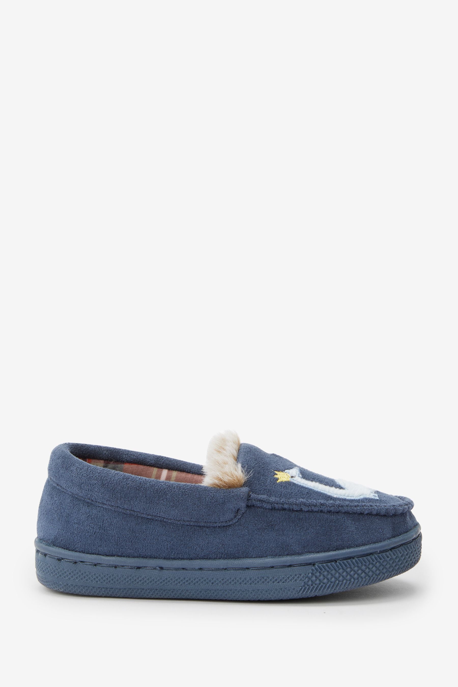 Navy Blue Warm Lined Moccasin Slippers