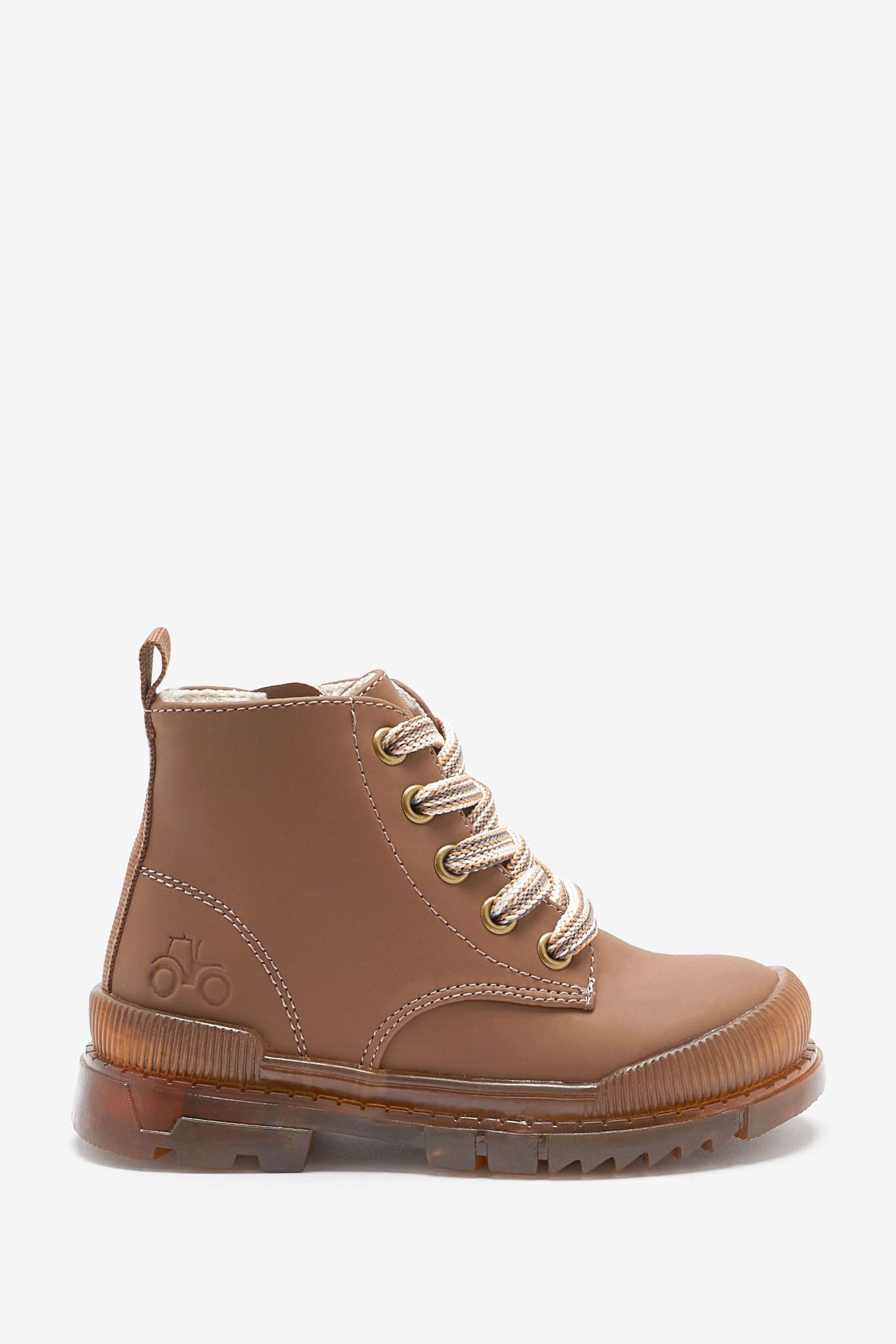 Tan Brown Bump Toe Lace Detail Boots