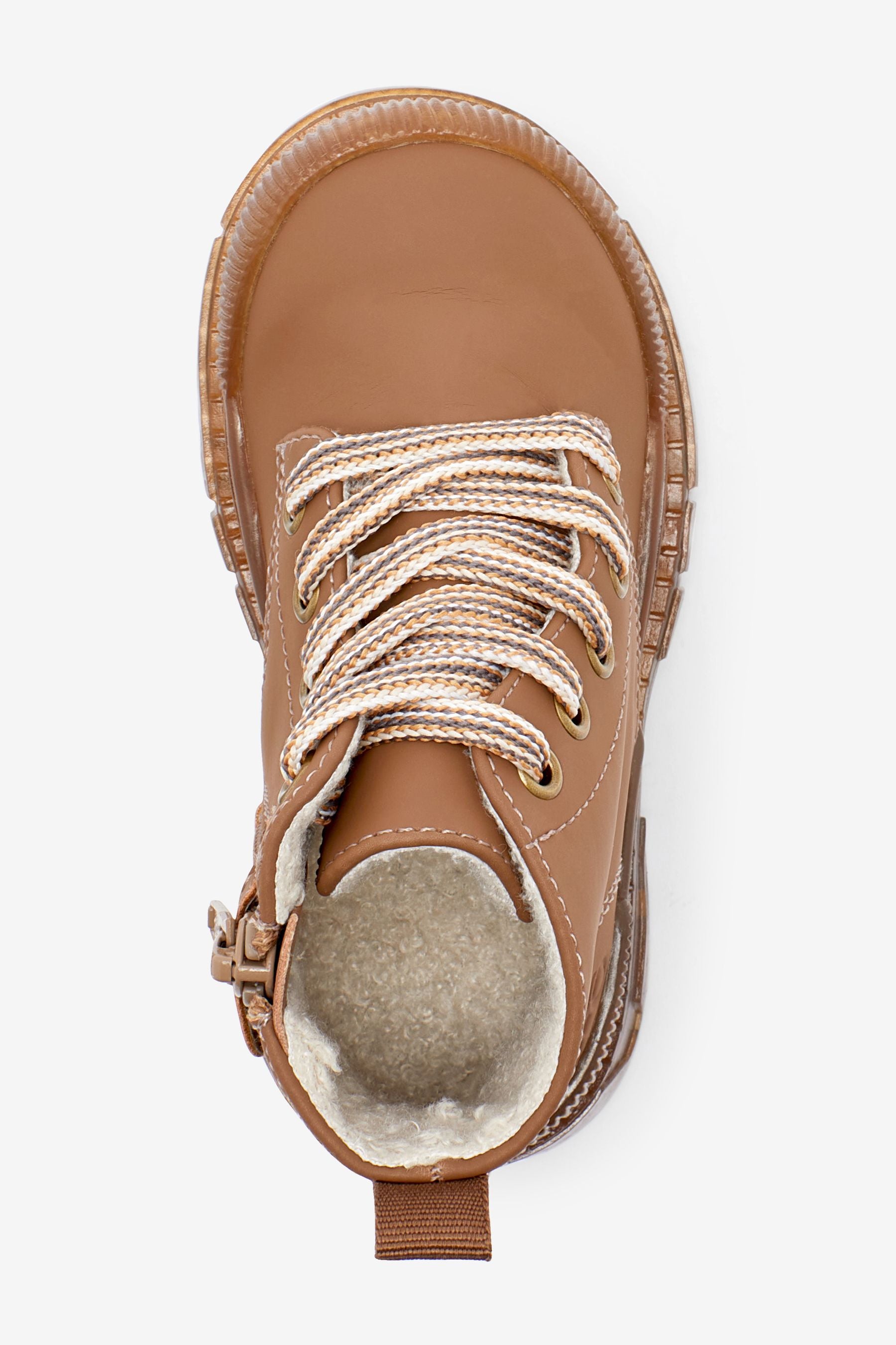 Tan Brown Bump Toe Lace Detail Boots