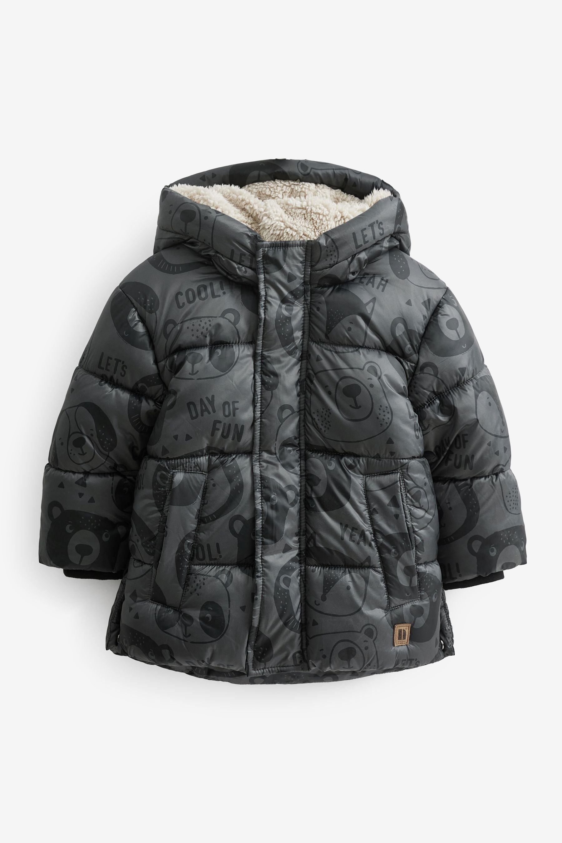 Grey Bear Print Longline Padded Coat (3mths-7yrs)