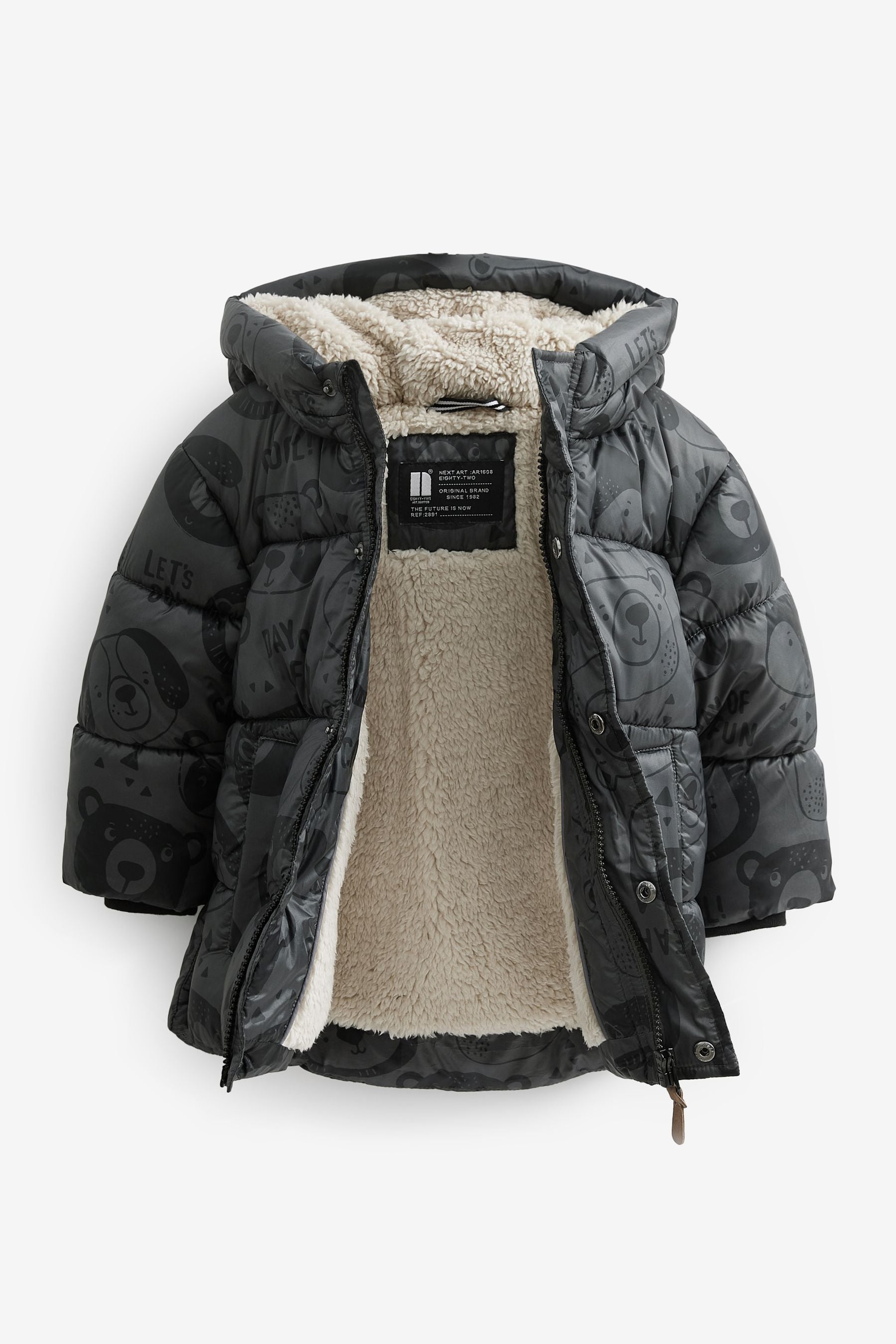 Grey Bear Print Longline Padded Coat (3mths-7yrs)