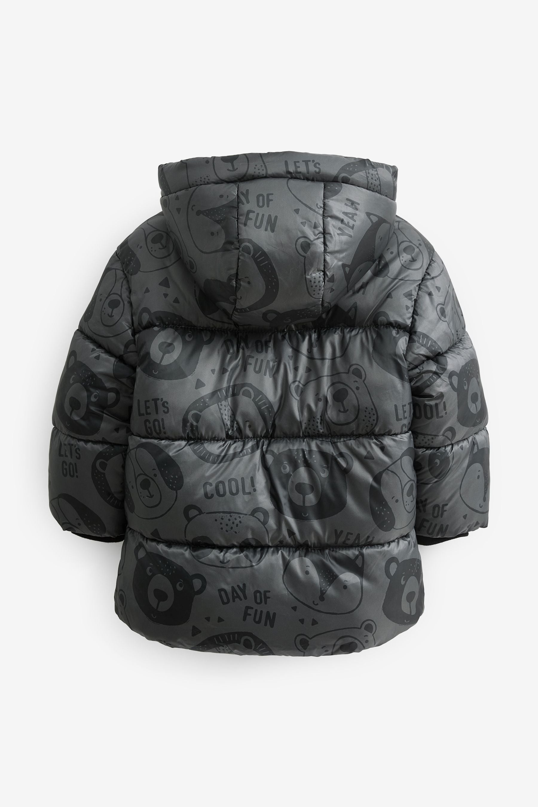 Grey Bear Print Longline Padded Coat (3mths-7yrs)