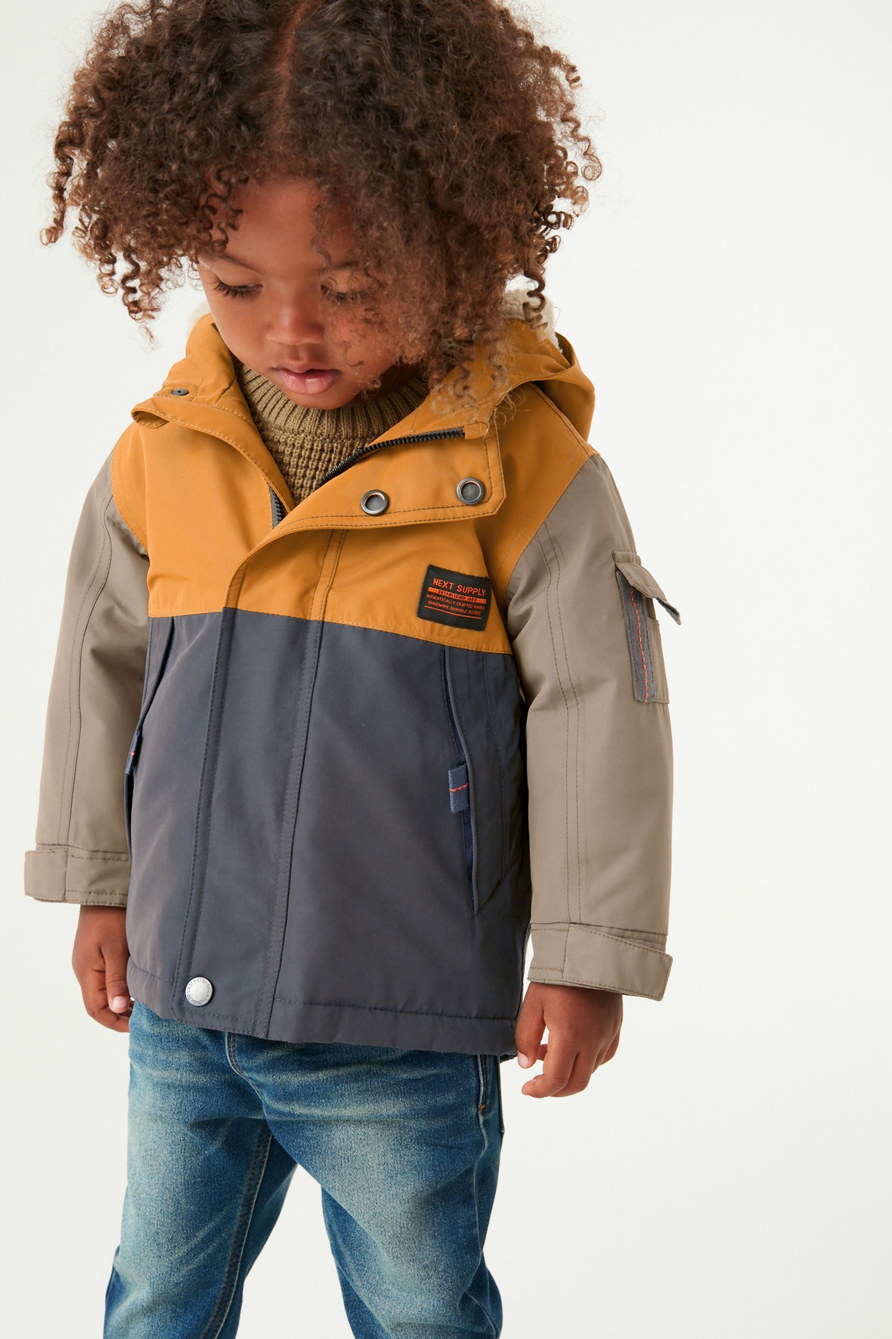 Ochre Yellow Colourblock Waterproof Coat (3mths-7yrs)