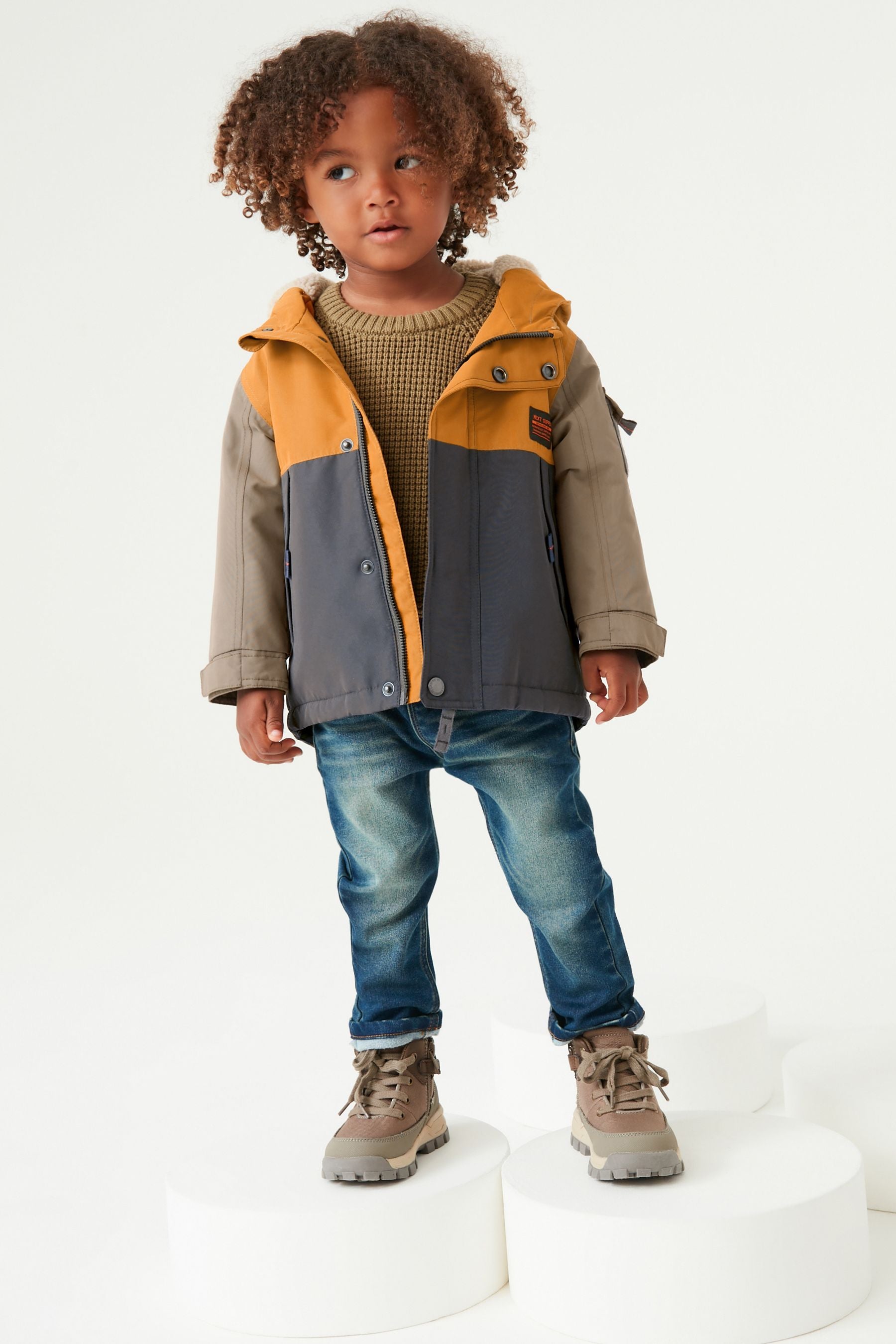 Ochre Yellow Colourblock Waterproof Coat (3mths-7yrs)