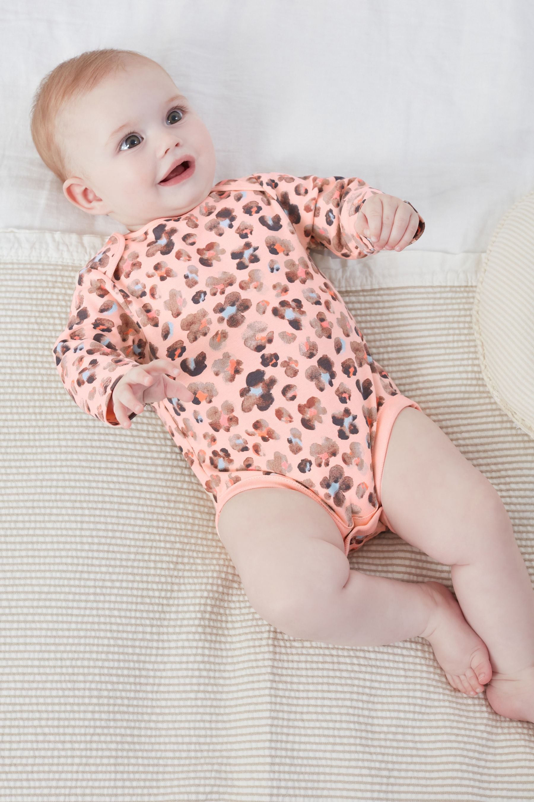 Pink and Grey Animal Baby 5 Pack Long Sleeve Bodysuits