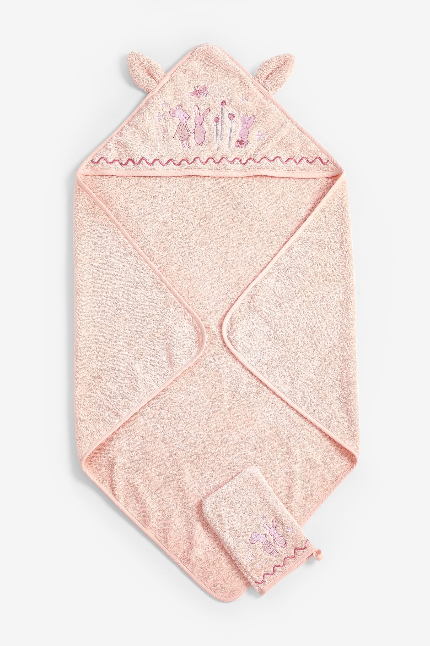 Pink Bunnies Newborn Cotton Hooded Baby Towel