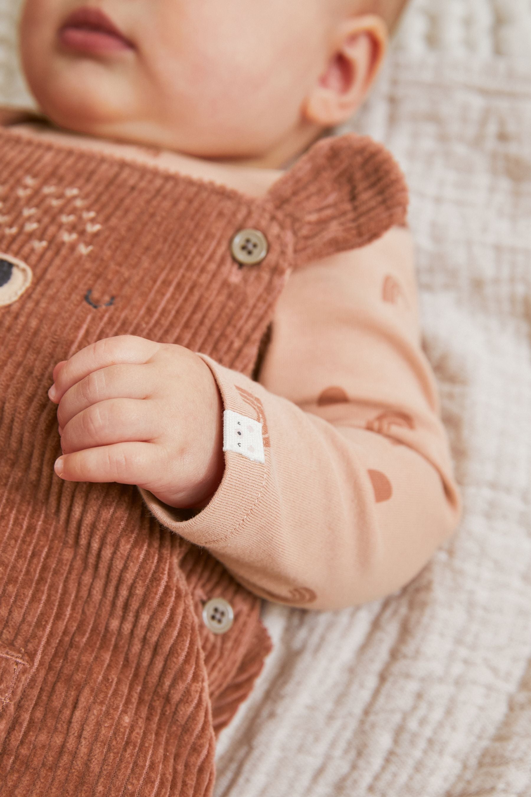 Rust Brown Cord Bear Face Baby Dungarees And Bodysuit Set (0mths-2yrs)