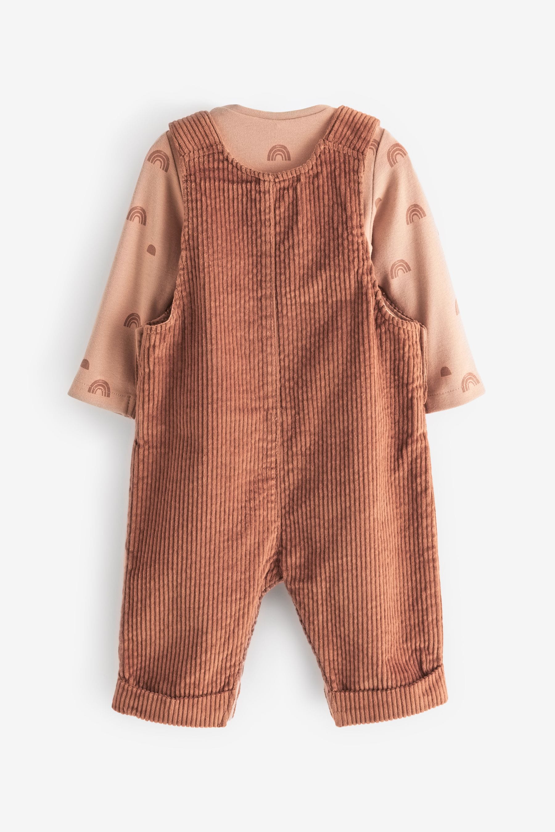 Rust Brown Cord Bear Face Baby Dungarees And Bodysuit Set (0mths-2yrs)