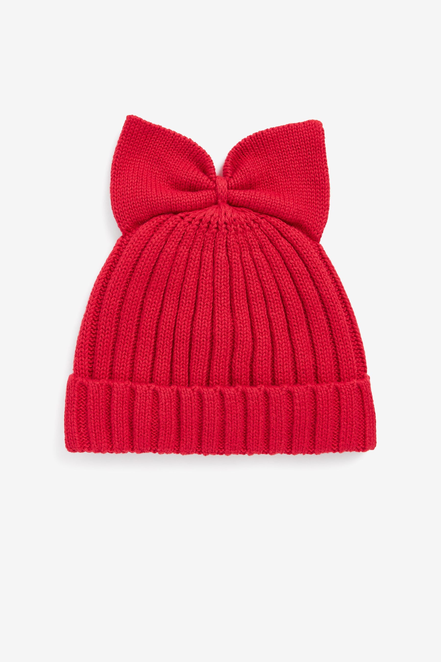 Red Rib Bow Baby Hat (0mths-2yrs)